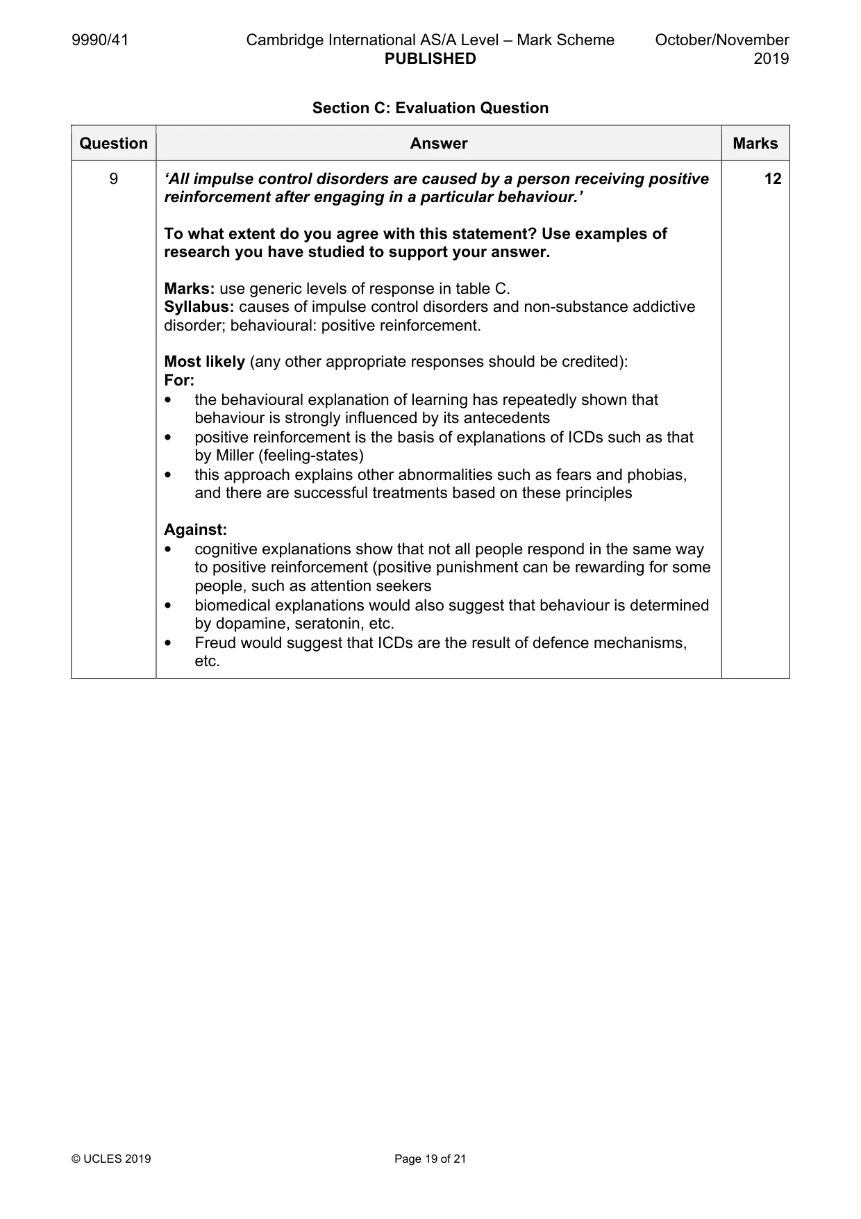 Mark scheme, page 19 of 21