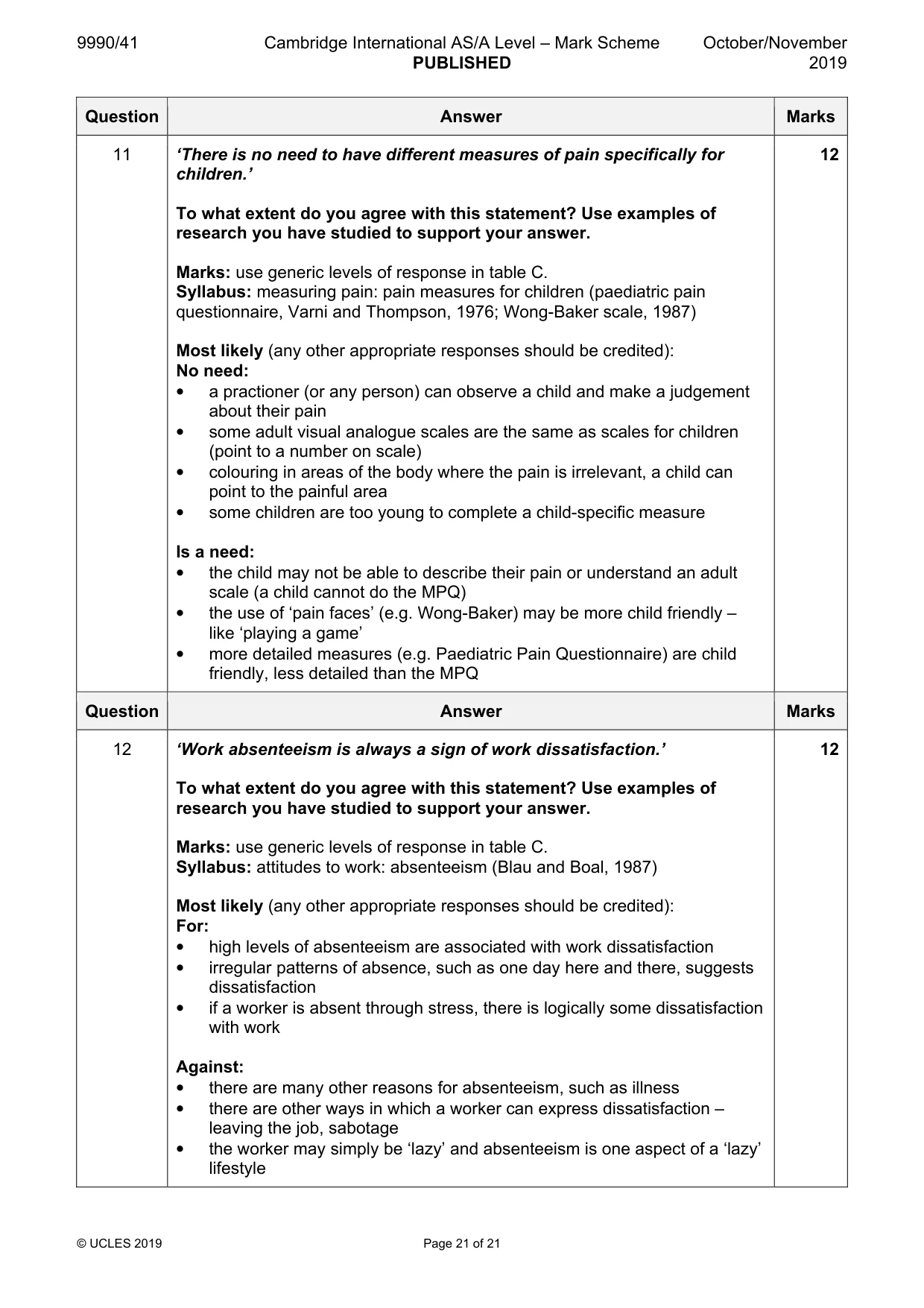 Mark scheme, page 21 of 21