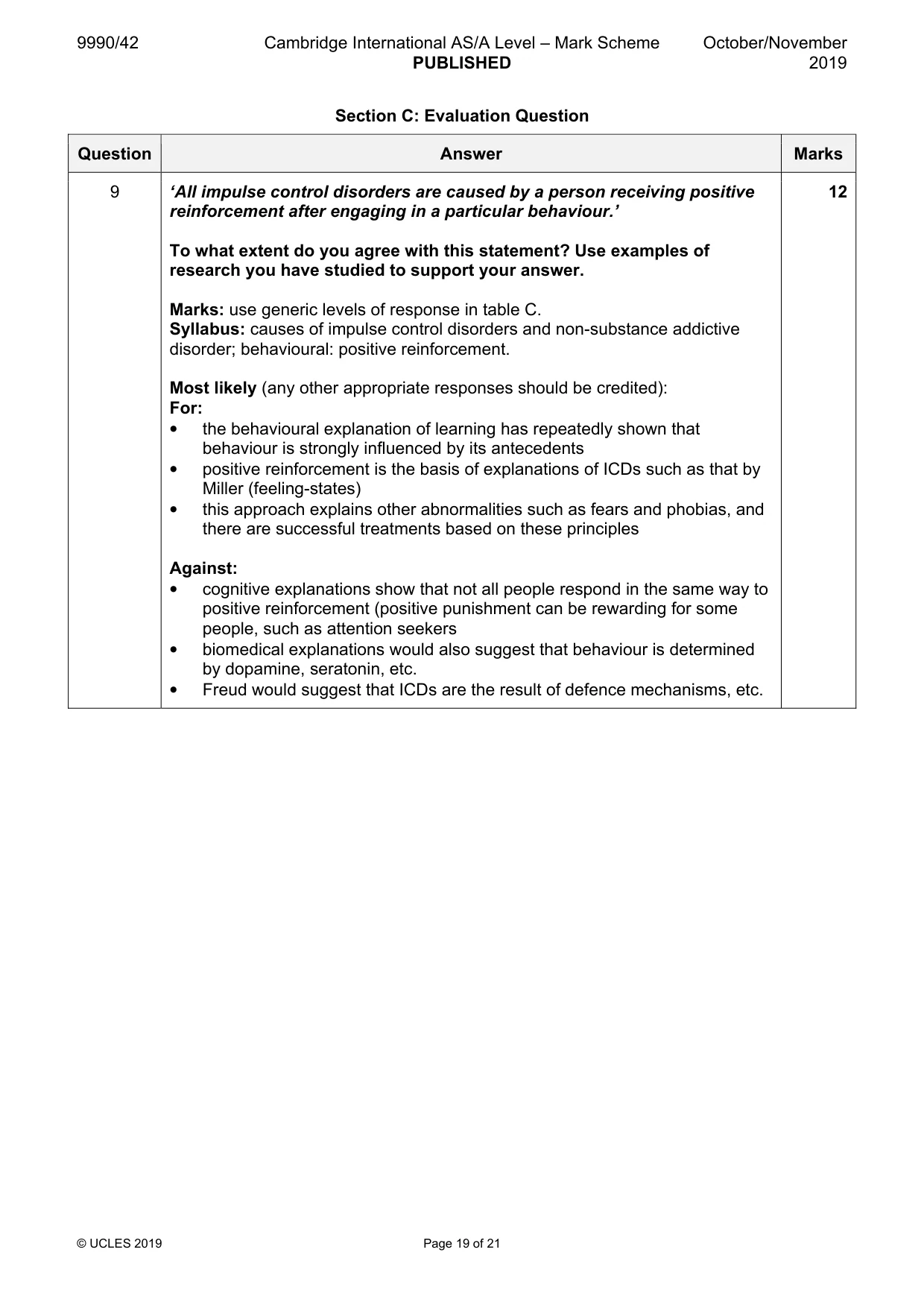 Mark scheme, page 19 of 21