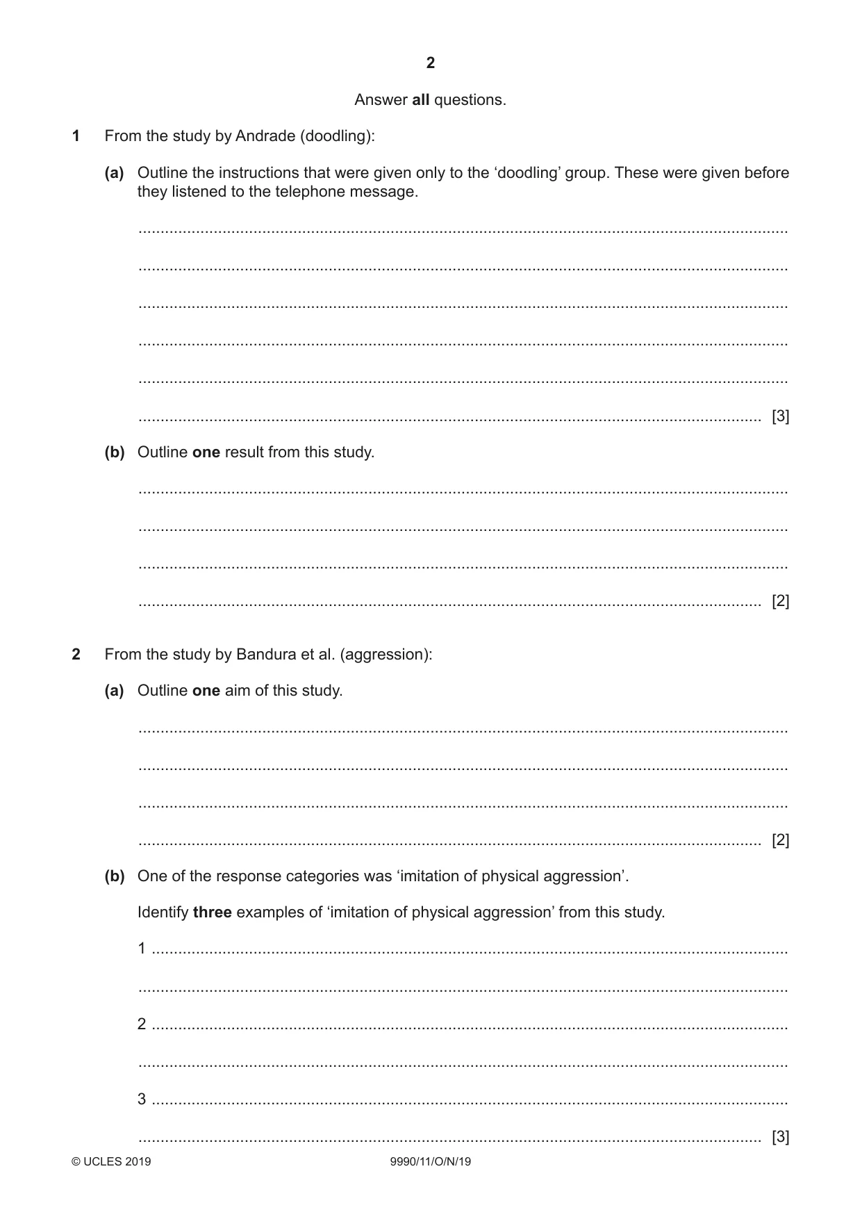 Cambridge A Level Psychology (from 2018) 9990 2019 Oct/Nov Paper 1 · Variant 1 question paper, page 2 of 8