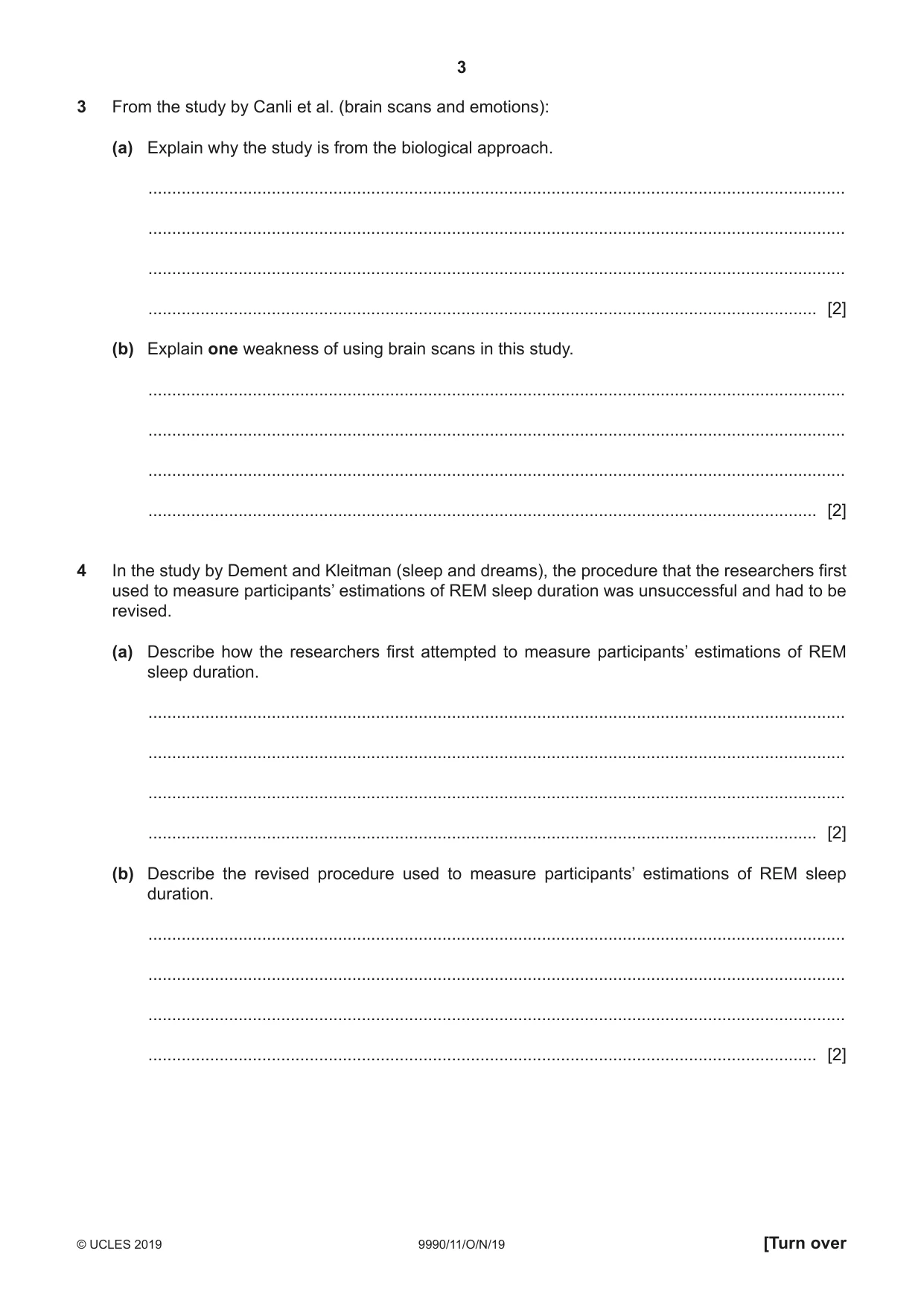Cambridge A Level Psychology (from 2018) 9990 2019 Oct/Nov Paper 1 · Variant 1 question paper, page 3 of 8