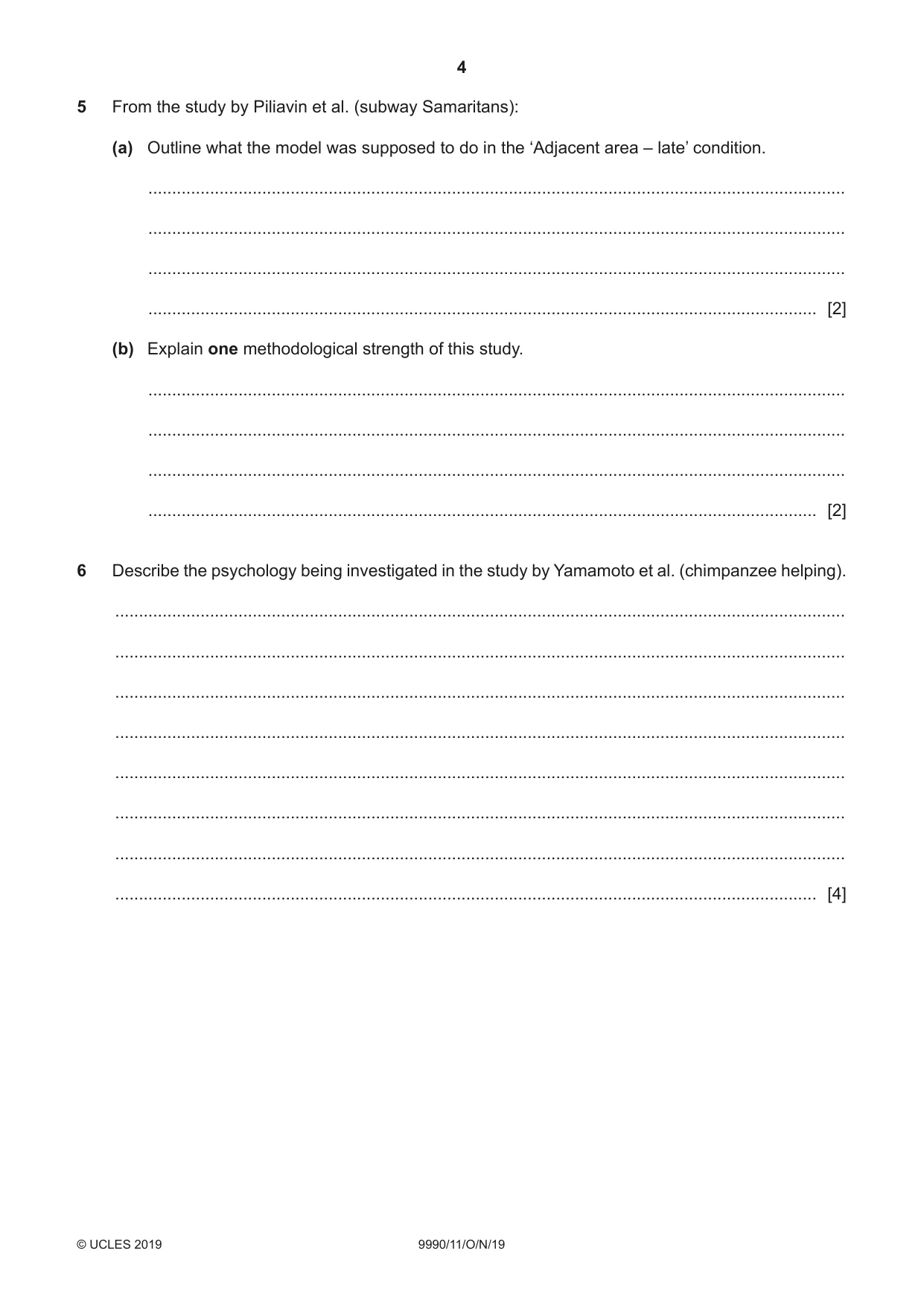 Cambridge A Level Psychology (from 2018) 9990 2019 Oct/Nov Paper 1 · Variant 1 question paper, page 4 of 8