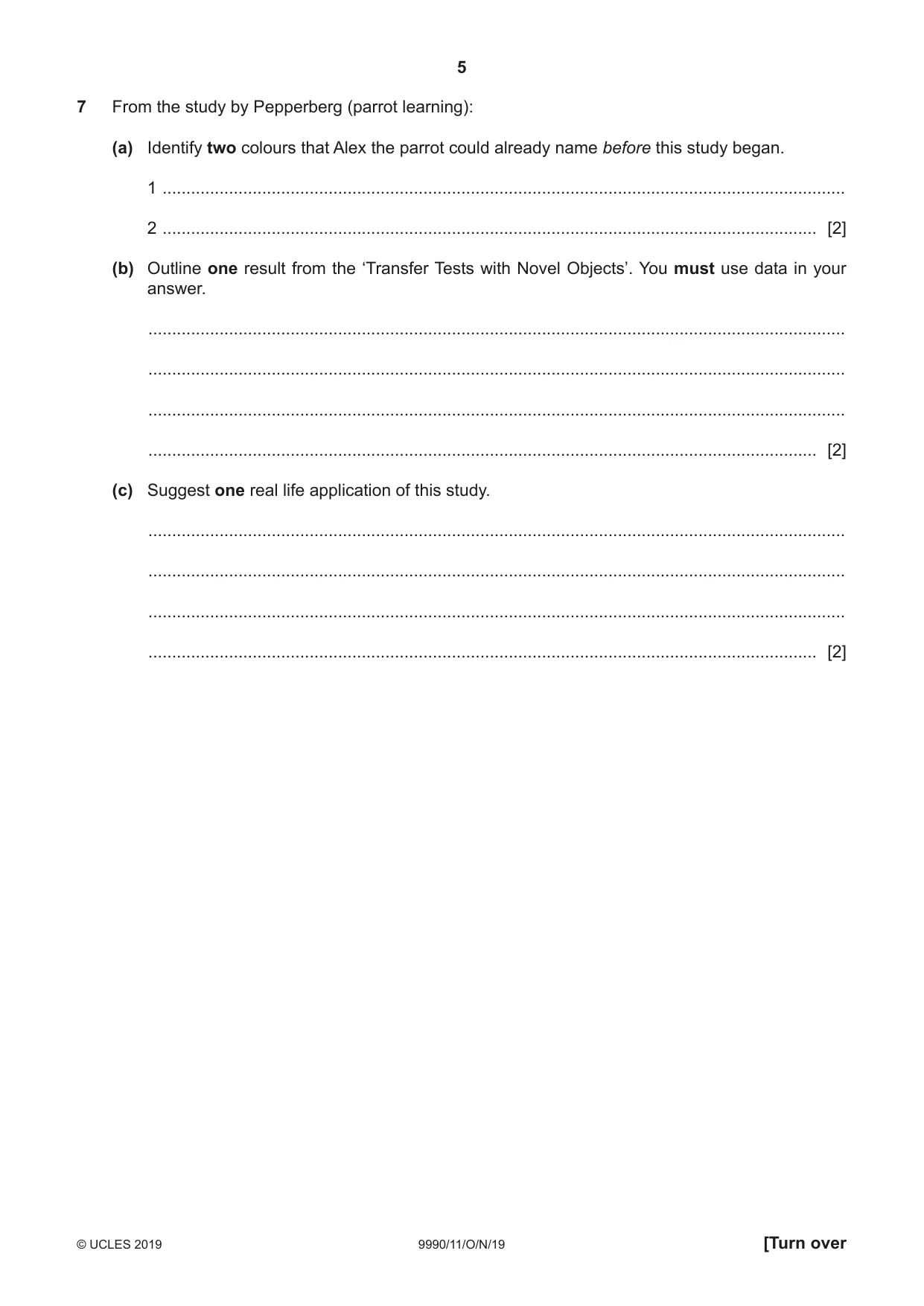 Cambridge A Level Psychology (from 2018) 9990 2019 Oct/Nov Paper 1 · Variant 1 question paper, page 5 of 8