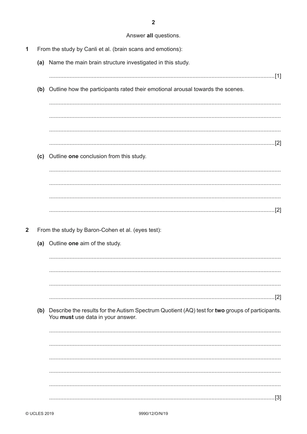 Cambridge A Level Psychology (from 2018) 9990 2019 Oct/Nov Paper 1 · Variant 2 question paper, page 2 of 8