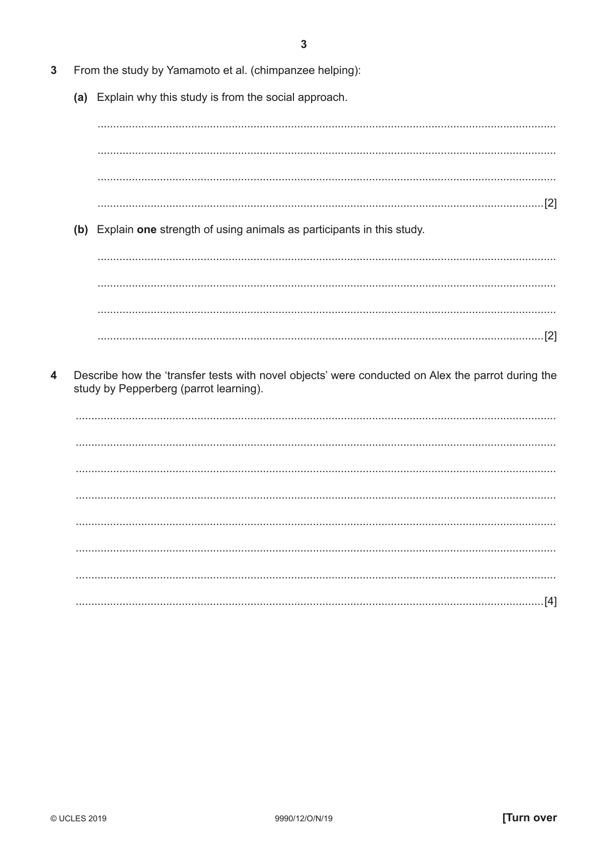 Cambridge A Level Psychology (from 2018) 9990 2019 Oct/Nov Paper 1 · Variant 2 question paper, page 3 of 8
