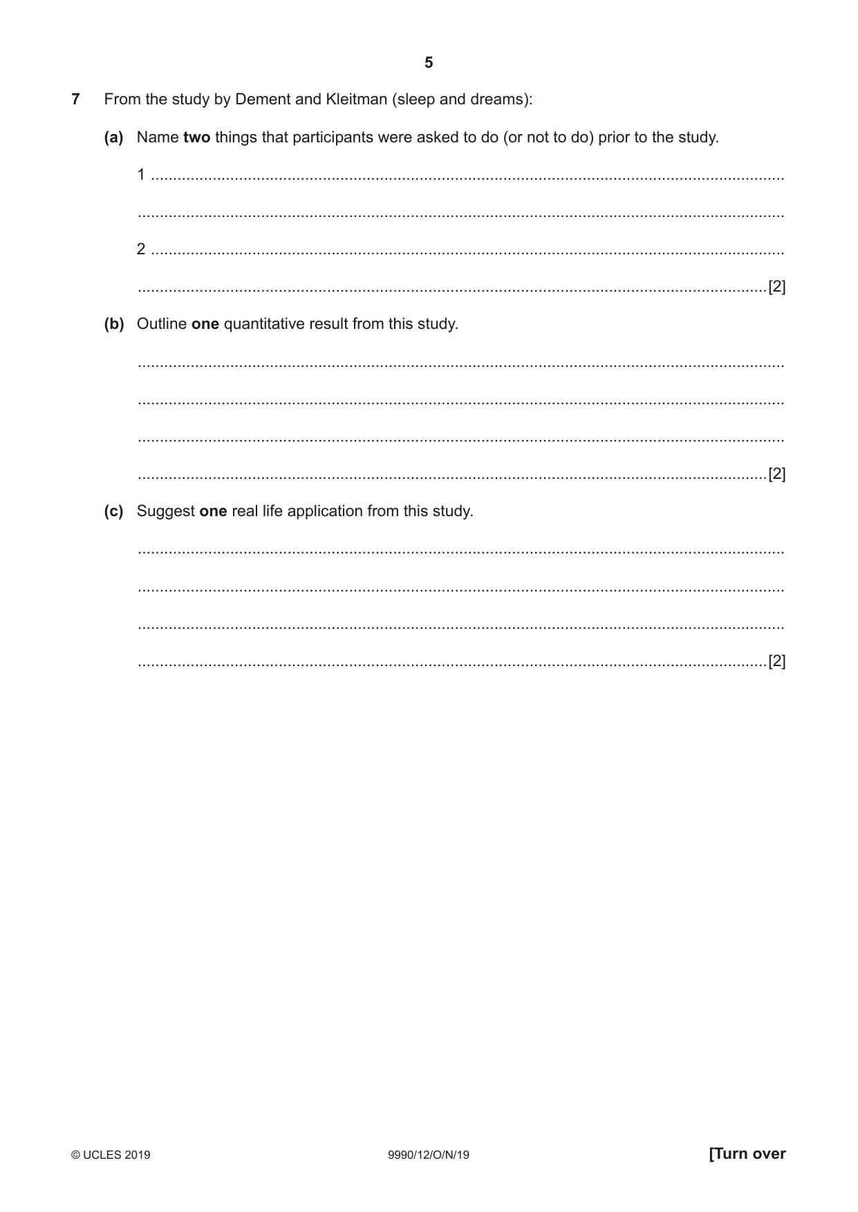 Cambridge A Level Psychology (from 2018) 9990 2019 Oct/Nov Paper 1 · Variant 2 question paper, page 5 of 8