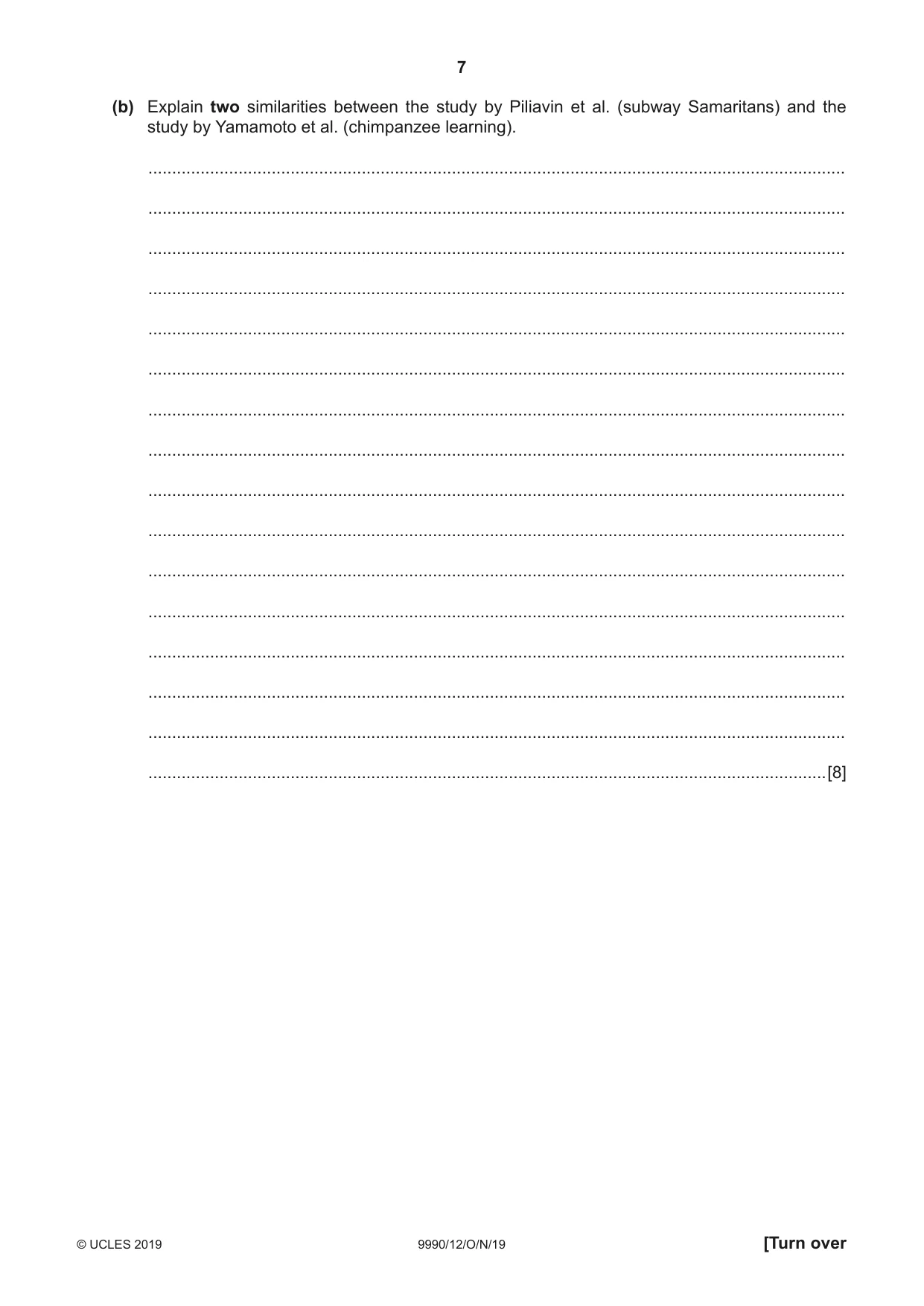 Cambridge A Level Psychology (from 2018) 9990 2019 Oct/Nov Paper 1 · Variant 2 question paper, page 7 of 8