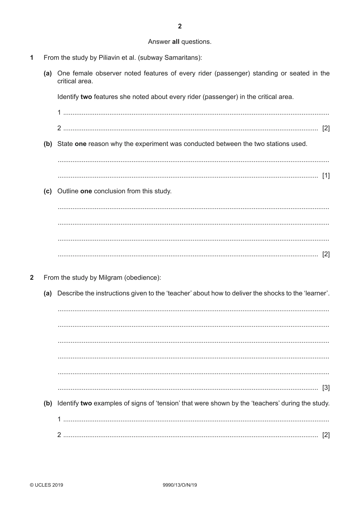 Cambridge A Level Psychology (from 2018) 9990 2019 Oct/Nov Paper 1 · Variant 3 question paper, page 2 of 8