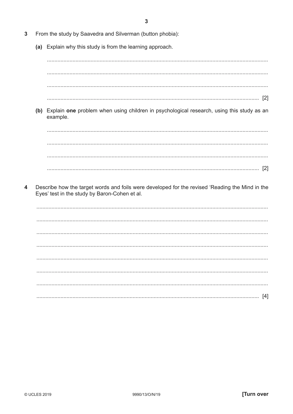 Cambridge A Level Psychology (from 2018) 9990 2019 Oct/Nov Paper 1 · Variant 3 question paper, page 3 of 8