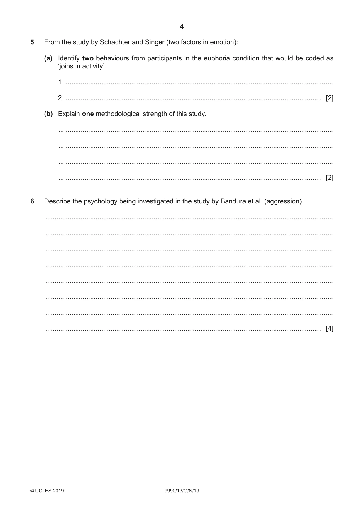 Cambridge A Level Psychology (from 2018) 9990 2019 Oct/Nov Paper 1 · Variant 3 question paper, page 4 of 8