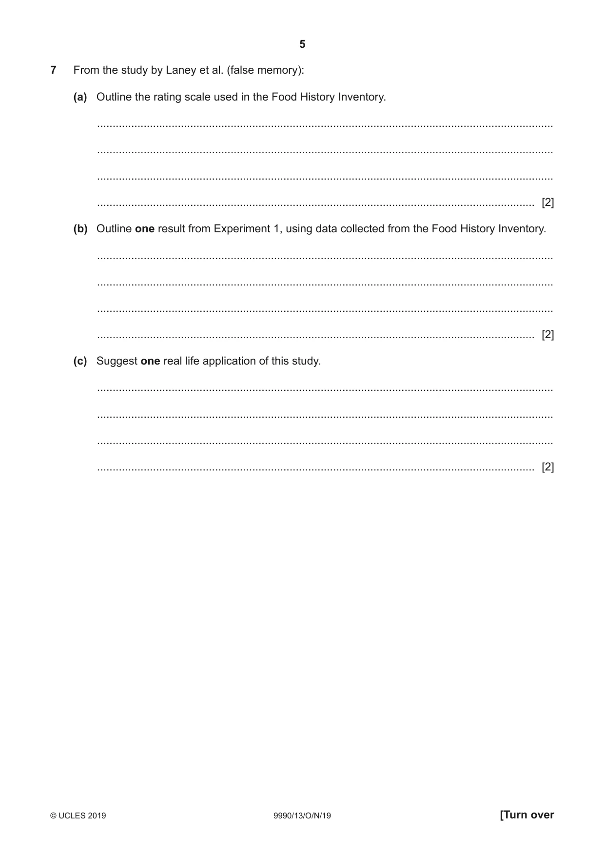 Cambridge A Level Psychology (from 2018) 9990 2019 Oct/Nov Paper 1 · Variant 3 question paper, page 5 of 8