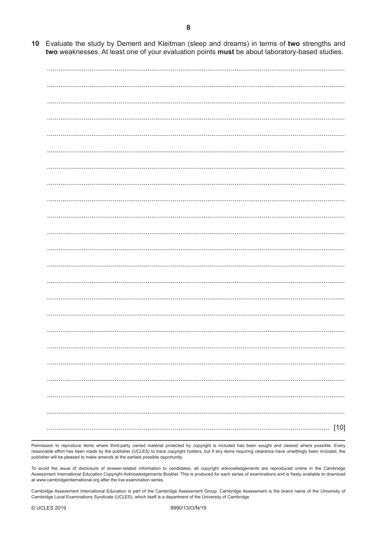 Cambridge A Level Psychology (from 2018) 9990 2019 Oct/Nov Paper 1 · Variant 3 question paper, page 8 of 8