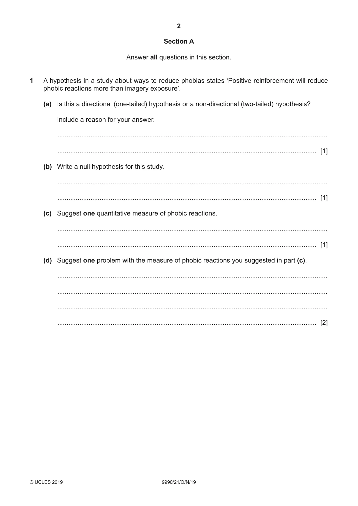 Cambridge A Level Psychology (from 2018) 9990 2019 Oct/Nov Paper 2 · Variant 1 question paper, page 2 of 12