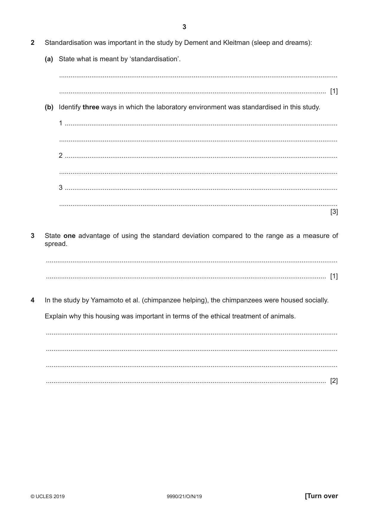 Cambridge A Level Psychology (from 2018) 9990 2019 Oct/Nov Paper 2 · Variant 1 question paper, page 3 of 12