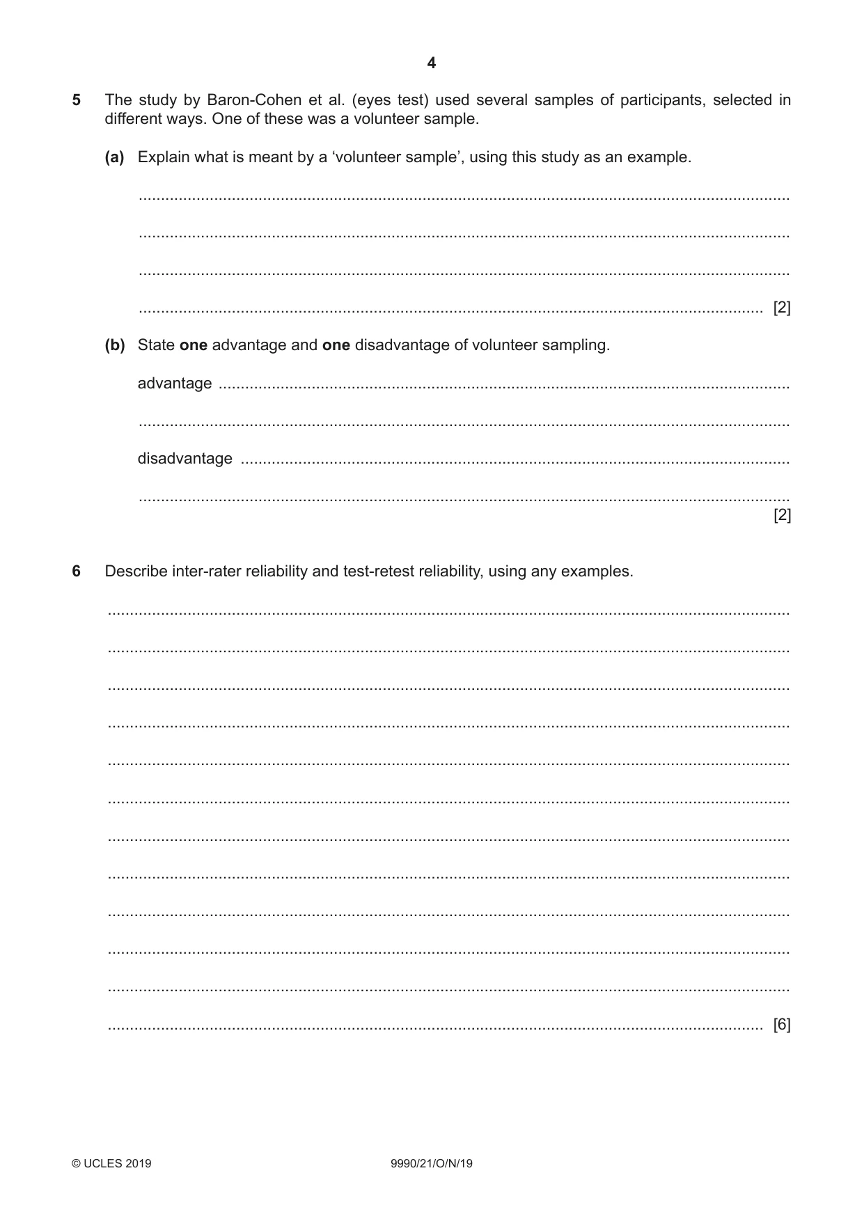 Cambridge A Level Psychology (from 2018) 9990 2019 Oct/Nov Paper 2 · Variant 1 question paper, page 4 of 12