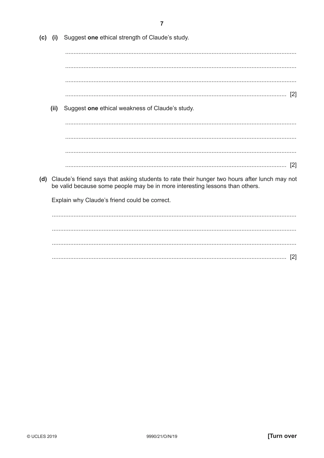 Cambridge A Level Psychology (from 2018) 9990 2019 Oct/Nov Paper 2 · Variant 1 question paper, page 7 of 12