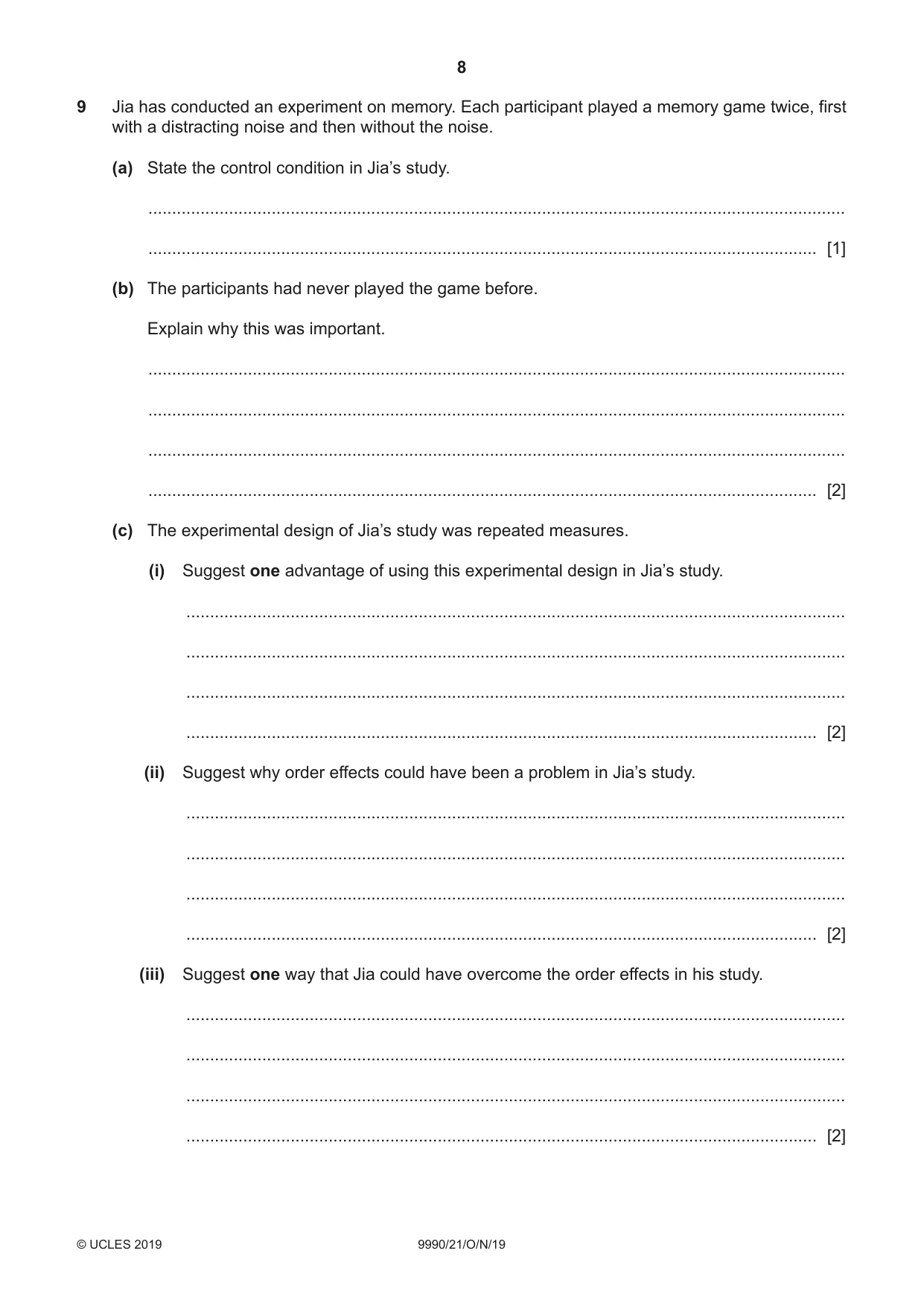 Cambridge A Level Psychology (from 2018) 9990 2019 Oct/Nov Paper 2 · Variant 1 question paper, page 8 of 12