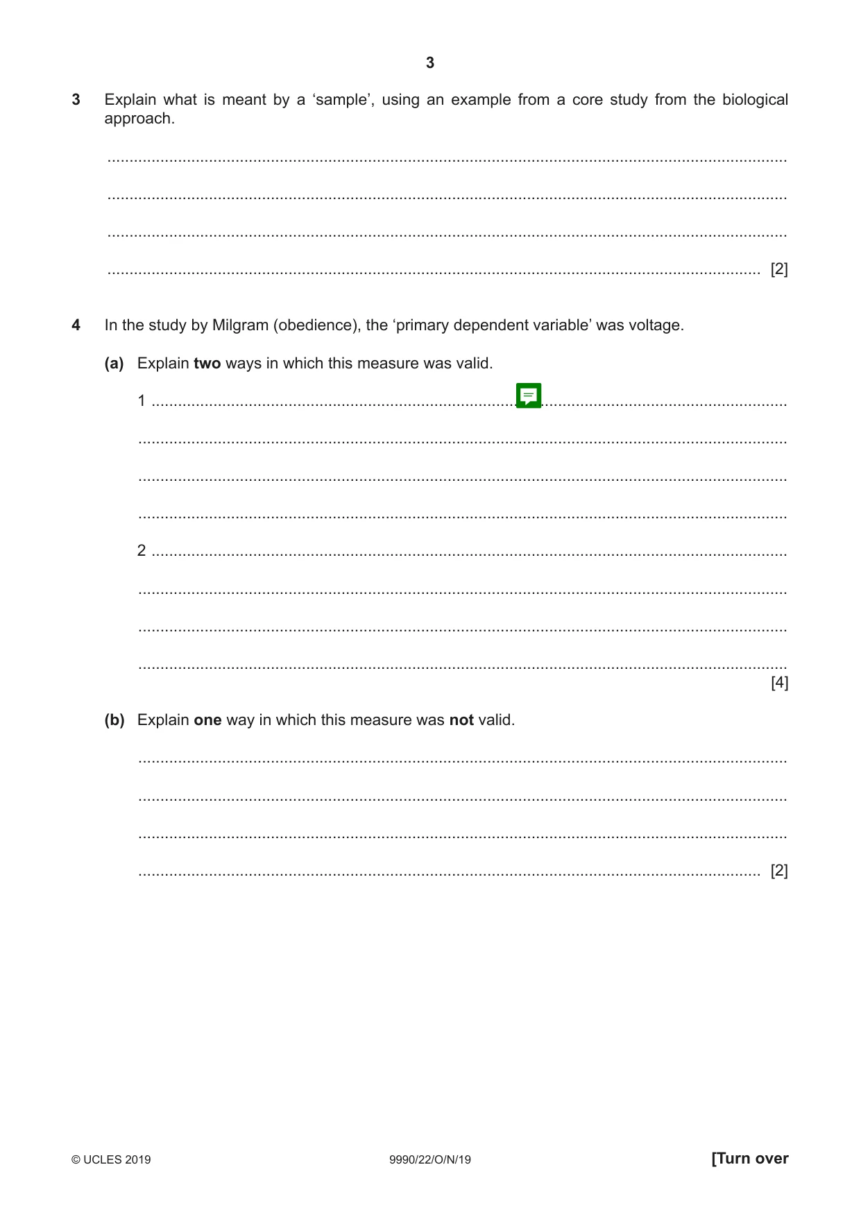 Cambridge A Level Psychology (from 2018) 9990 2019 Oct/Nov Paper 2 · Variant 2 question paper, page 3 of 12