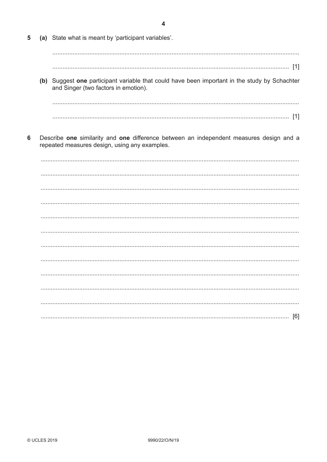 Cambridge A Level Psychology (from 2018) 9990 2019 Oct/Nov Paper 2 · Variant 2 question paper, page 4 of 12