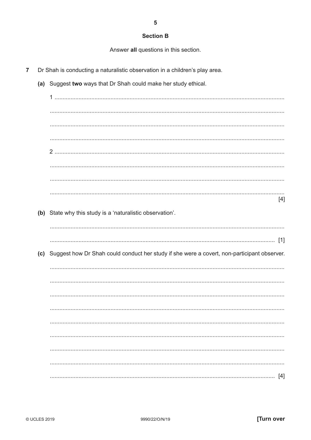 Cambridge A Level Psychology (from 2018) 9990 2019 Oct/Nov Paper 2 · Variant 2 question paper, page 5 of 12