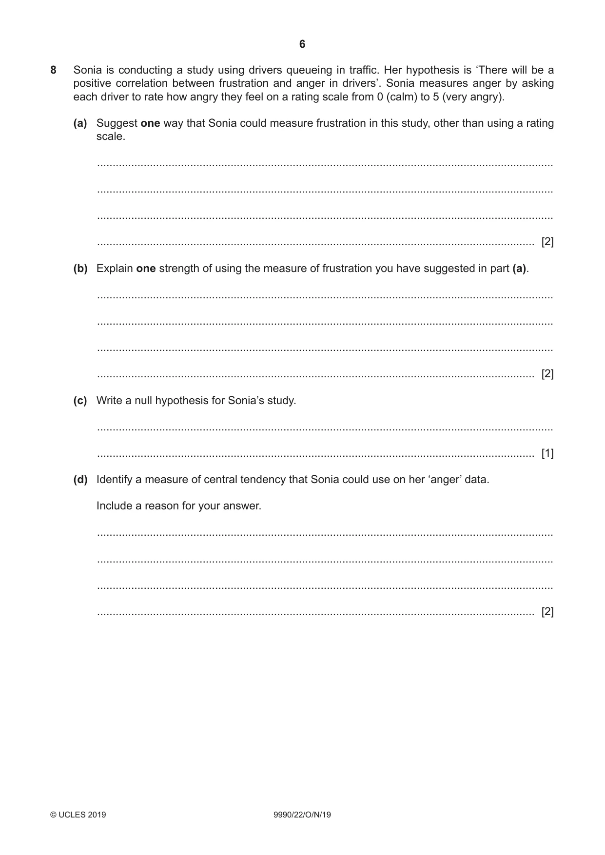 Cambridge A Level Psychology (from 2018) 9990 2019 Oct/Nov Paper 2 · Variant 2 question paper, page 6 of 12