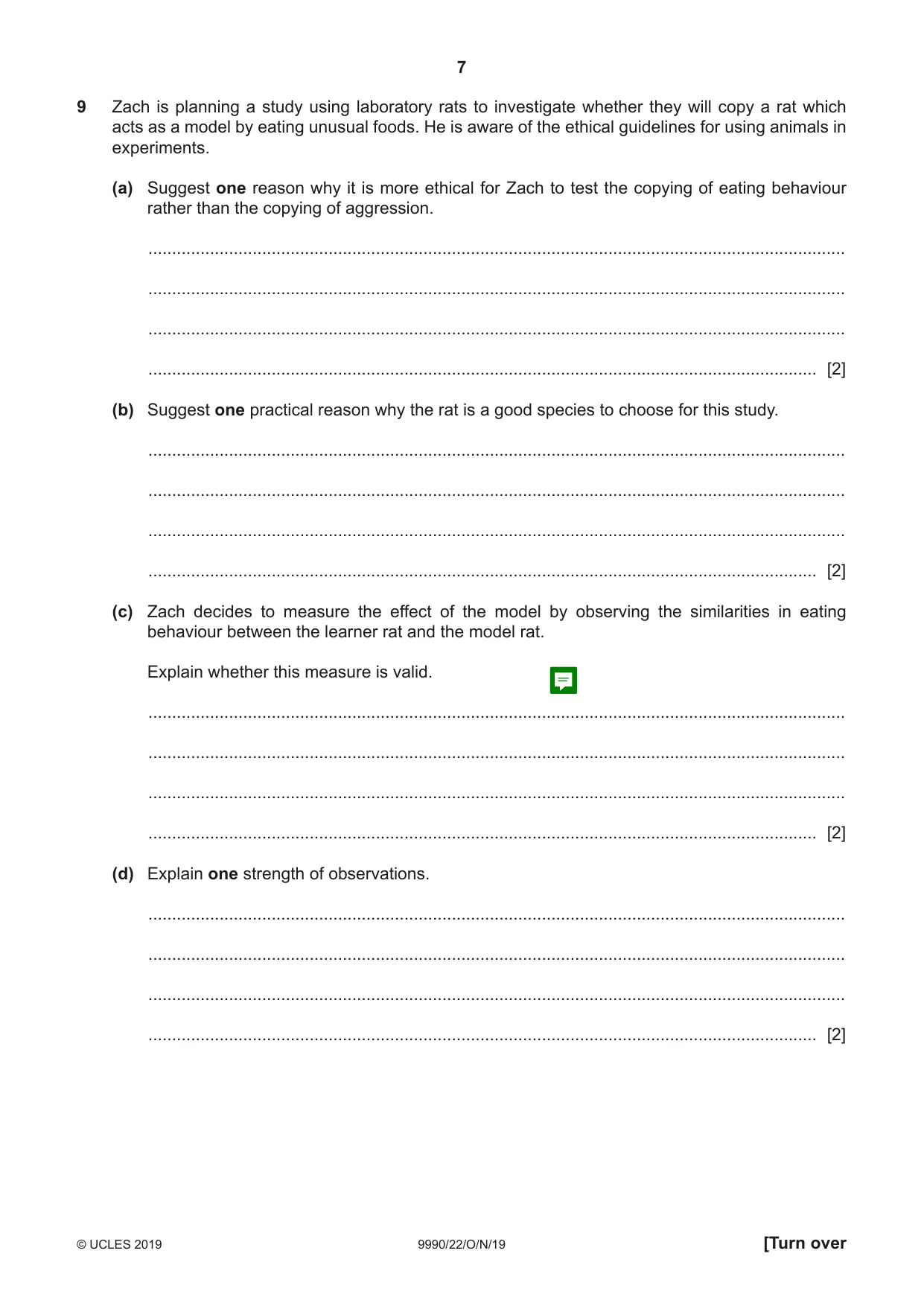 Cambridge A Level Psychology (from 2018) 9990 2019 Oct/Nov Paper 2 · Variant 2 question paper, page 7 of 12