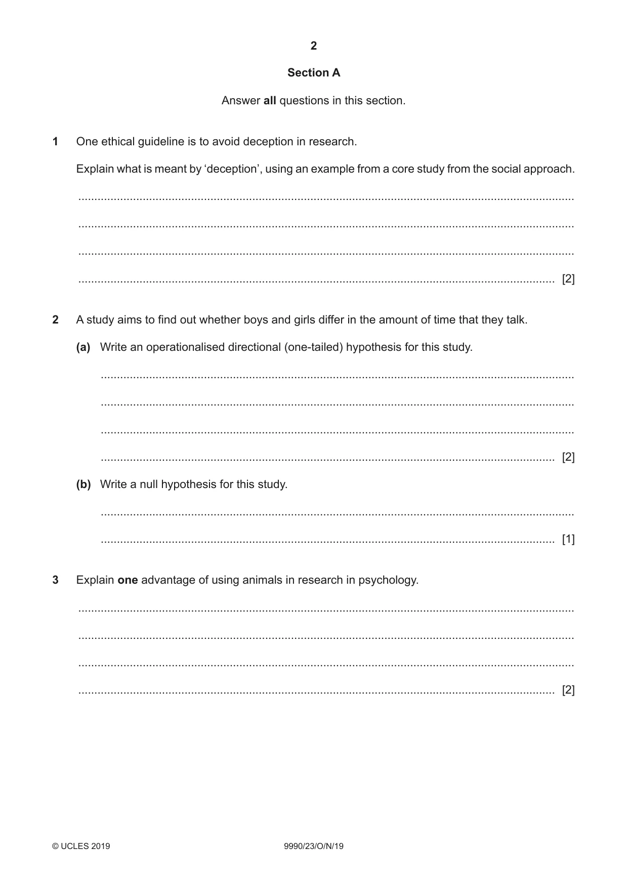 Cambridge A Level Psychology (from 2018) 9990 2019 Oct/Nov Paper 2 · Variant 3 question paper, page 2 of 12