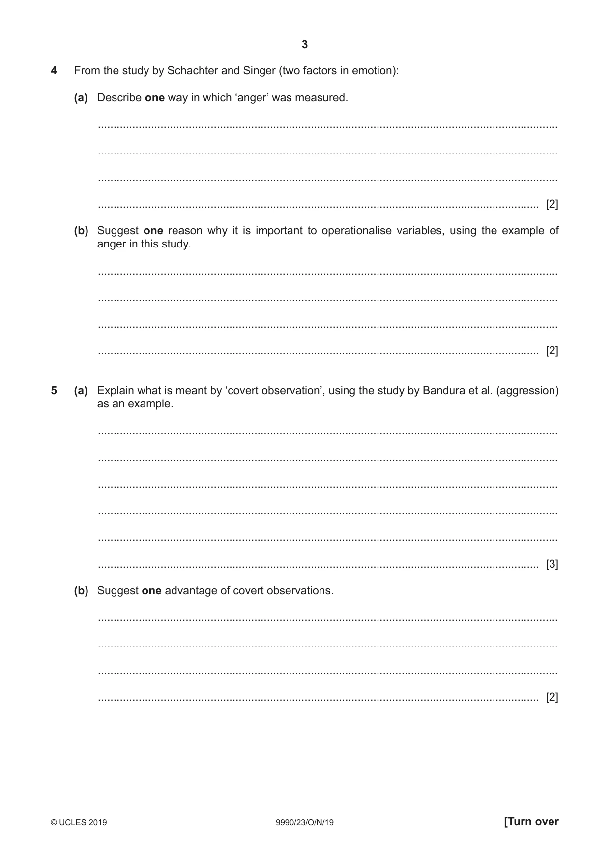 Cambridge A Level Psychology (from 2018) 9990 2019 Oct/Nov Paper 2 · Variant 3 question paper, page 3 of 12