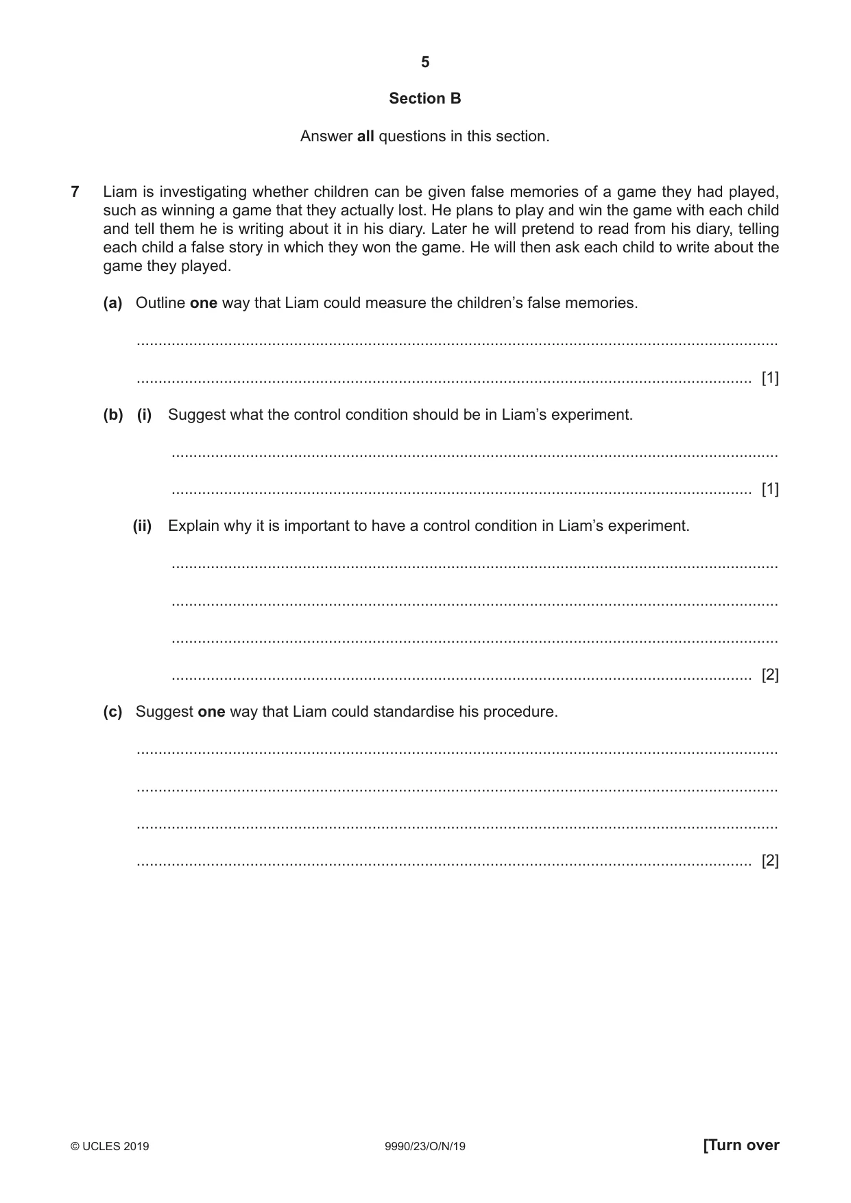 Cambridge A Level Psychology (from 2018) 9990 2019 Oct/Nov Paper 2 · Variant 3 question paper, page 5 of 12