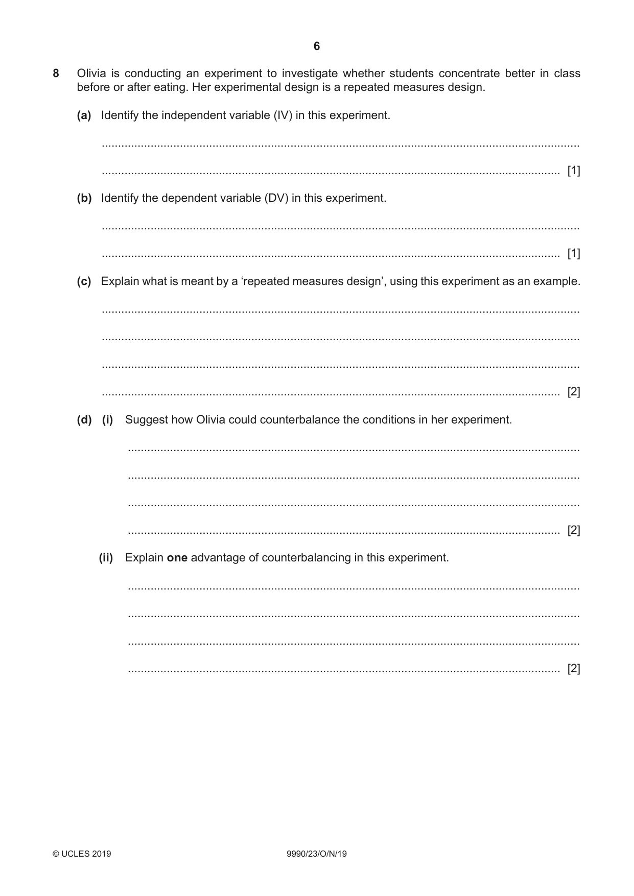 Cambridge A Level Psychology (from 2018) 9990 2019 Oct/Nov Paper 2 · Variant 3 question paper, page 6 of 12