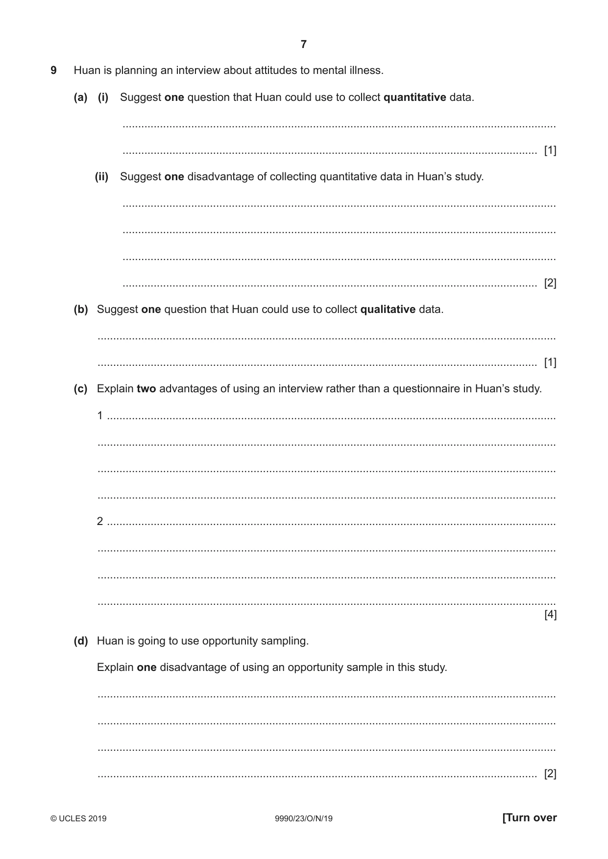 Cambridge A Level Psychology (from 2018) 9990 2019 Oct/Nov Paper 2 · Variant 3 question paper, page 7 of 12