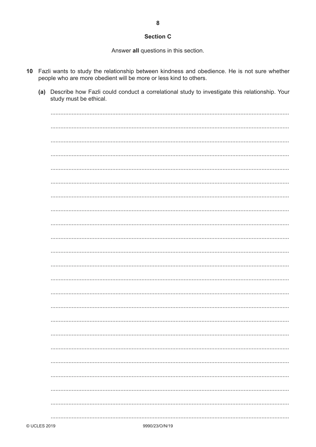 Cambridge A Level Psychology (from 2018) 9990 2019 Oct/Nov Paper 2 · Variant 3 question paper, page 8 of 12