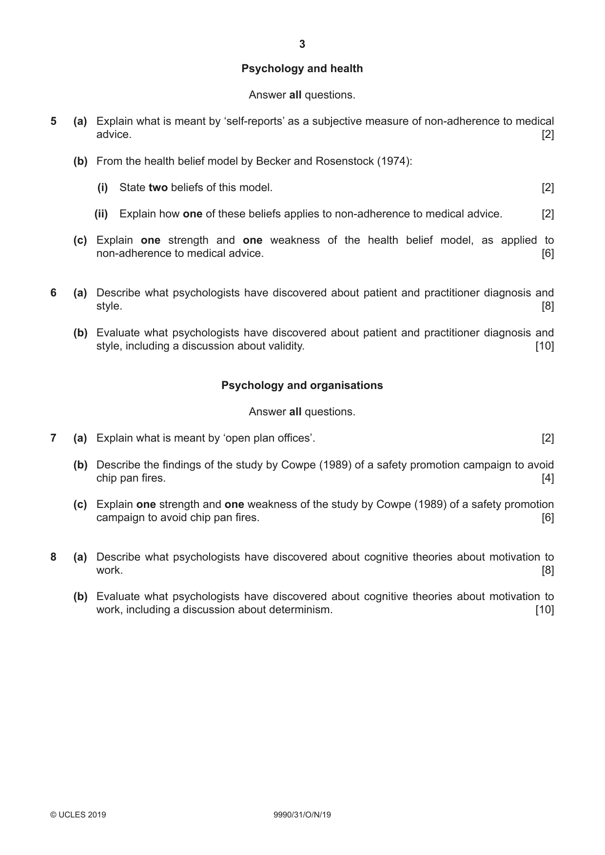 Cambridge A Level Psychology (from 2018) 9990 2019 Oct/Nov Paper 3 · Variant 1 question paper, page 3 of 4