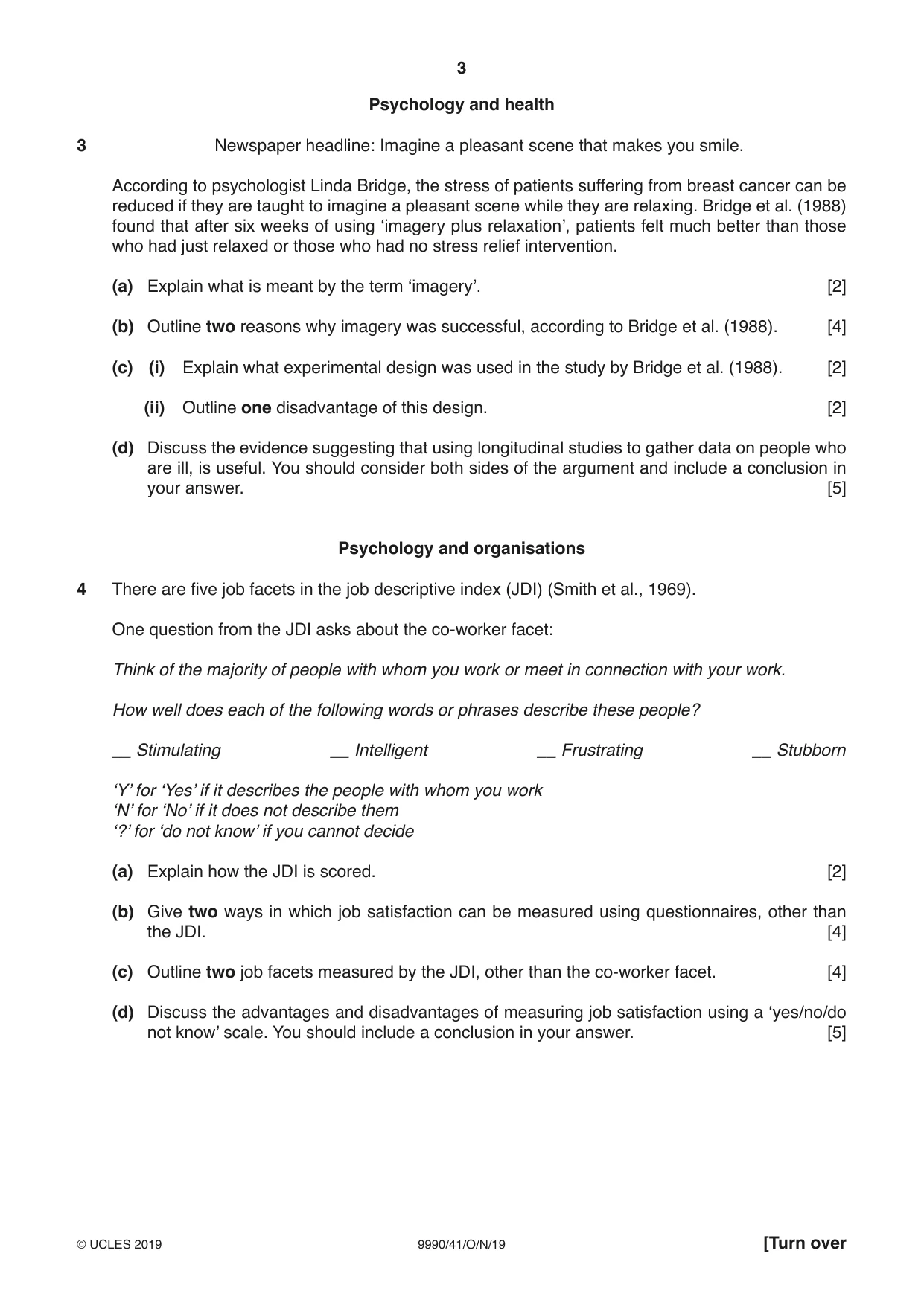 Cambridge A Level Psychology (from 2018) 9990 2019 Oct/Nov Paper 4 · Variant 1 question paper, page 3 of 8