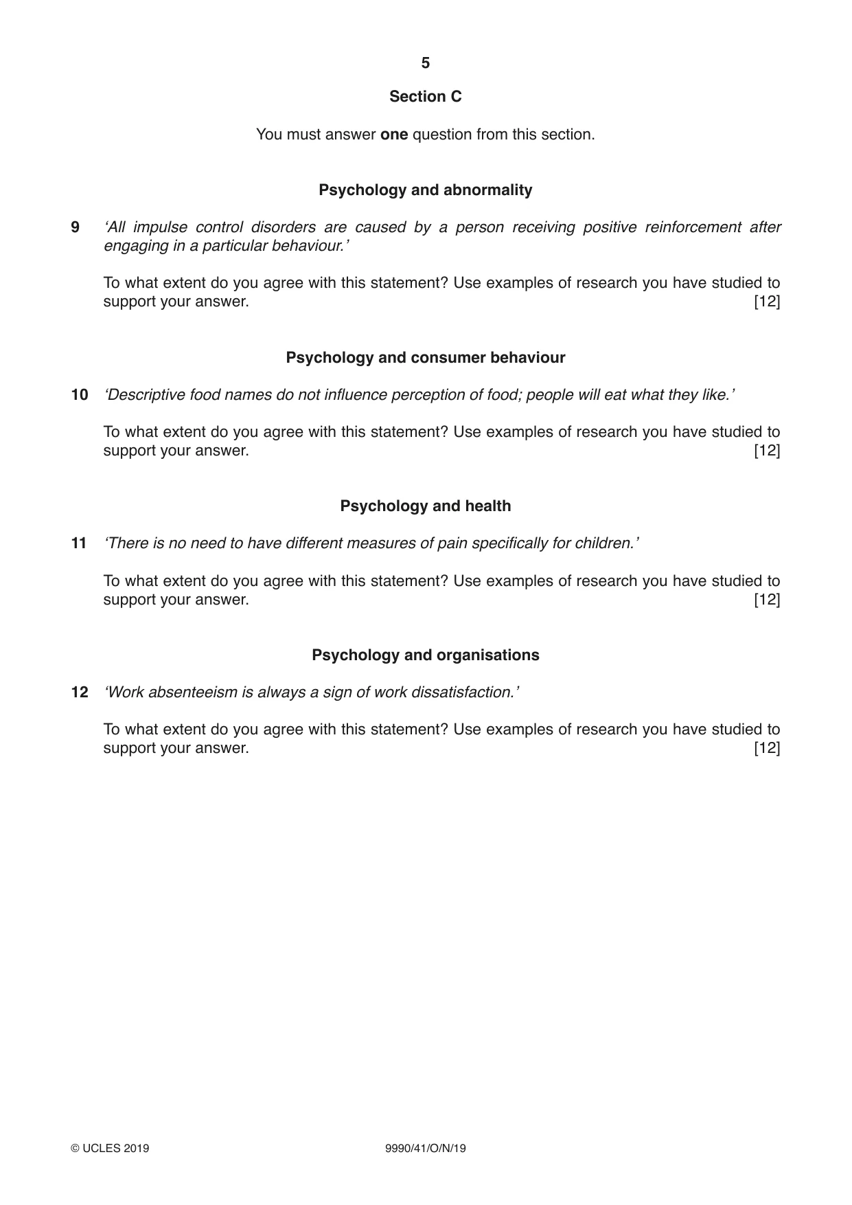 Cambridge A Level Psychology (from 2018) 9990 2019 Oct/Nov Paper 4 · Variant 1 question paper, page 5 of 8