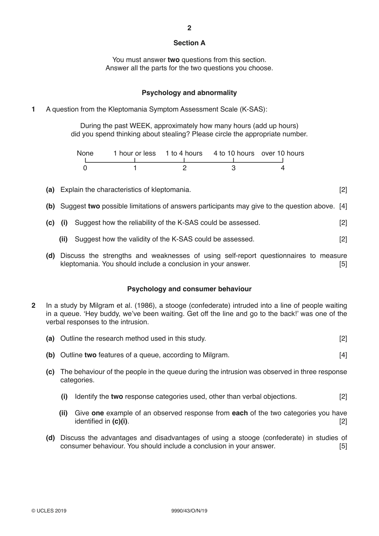 Cambridge A Level Psychology (from 2018) 9990 2019 Oct/Nov Paper 4 · Variant 3 question paper, page 2 of 8