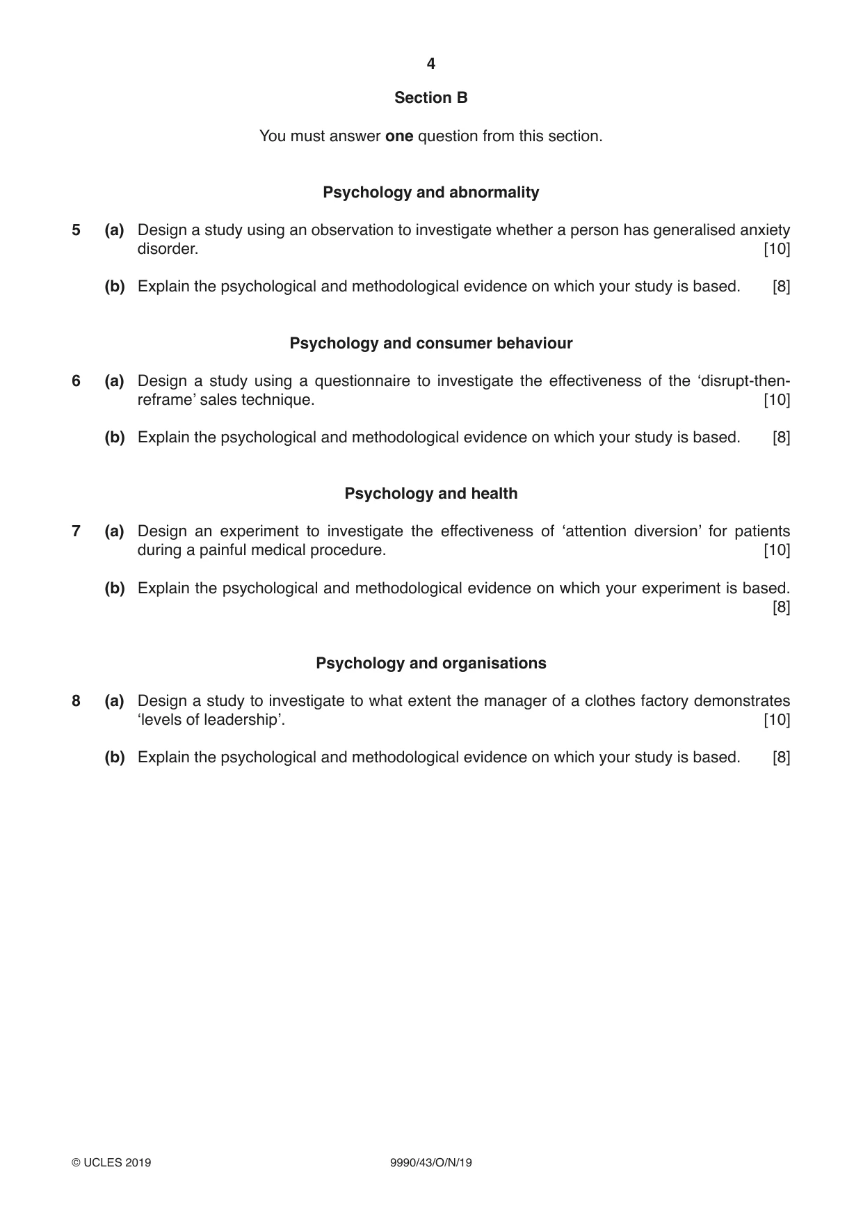 Cambridge A Level Psychology (from 2018) 9990 2019 Oct/Nov Paper 4 · Variant 3 question paper, page 4 of 8