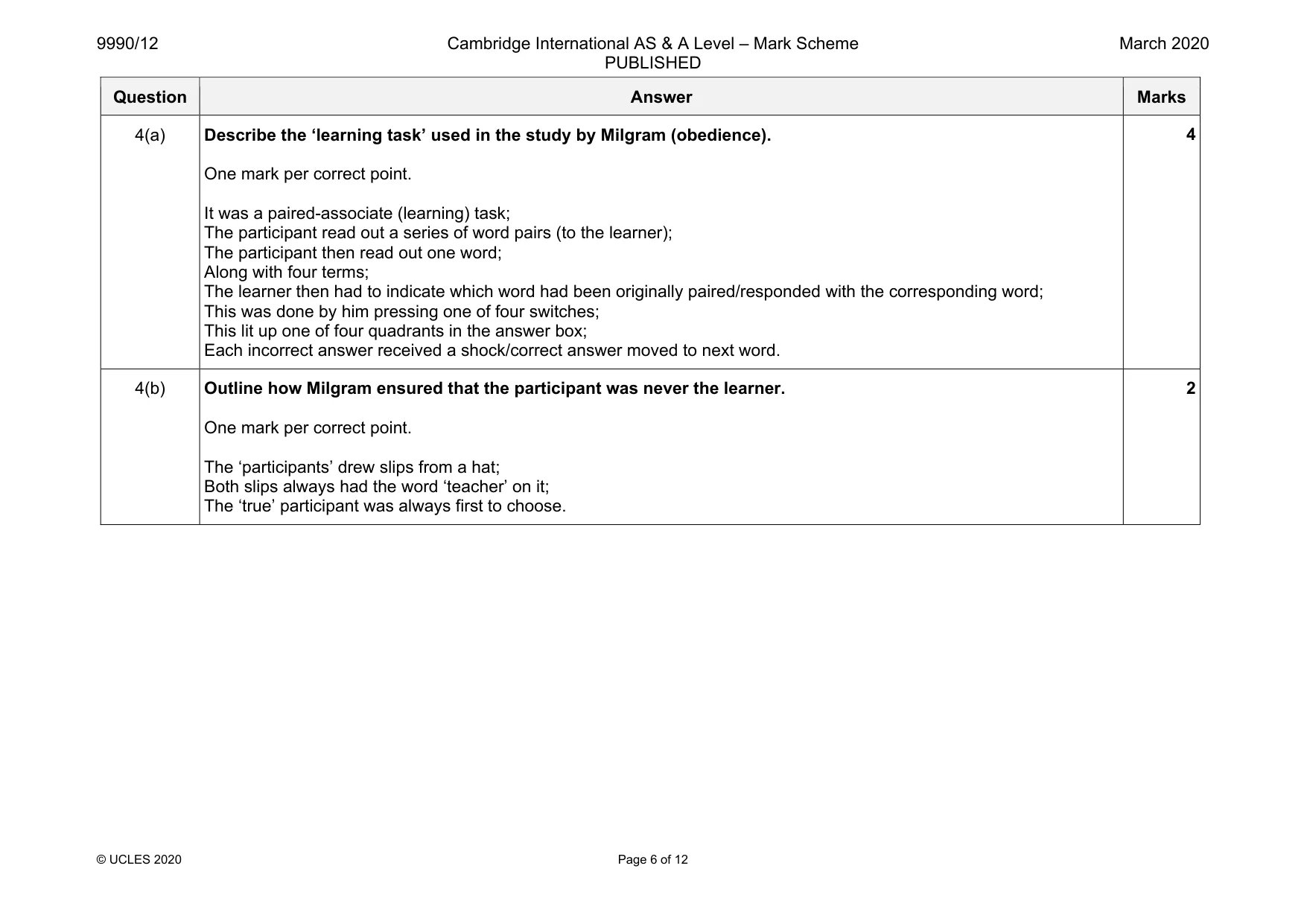 Mark scheme, page 6 of 12