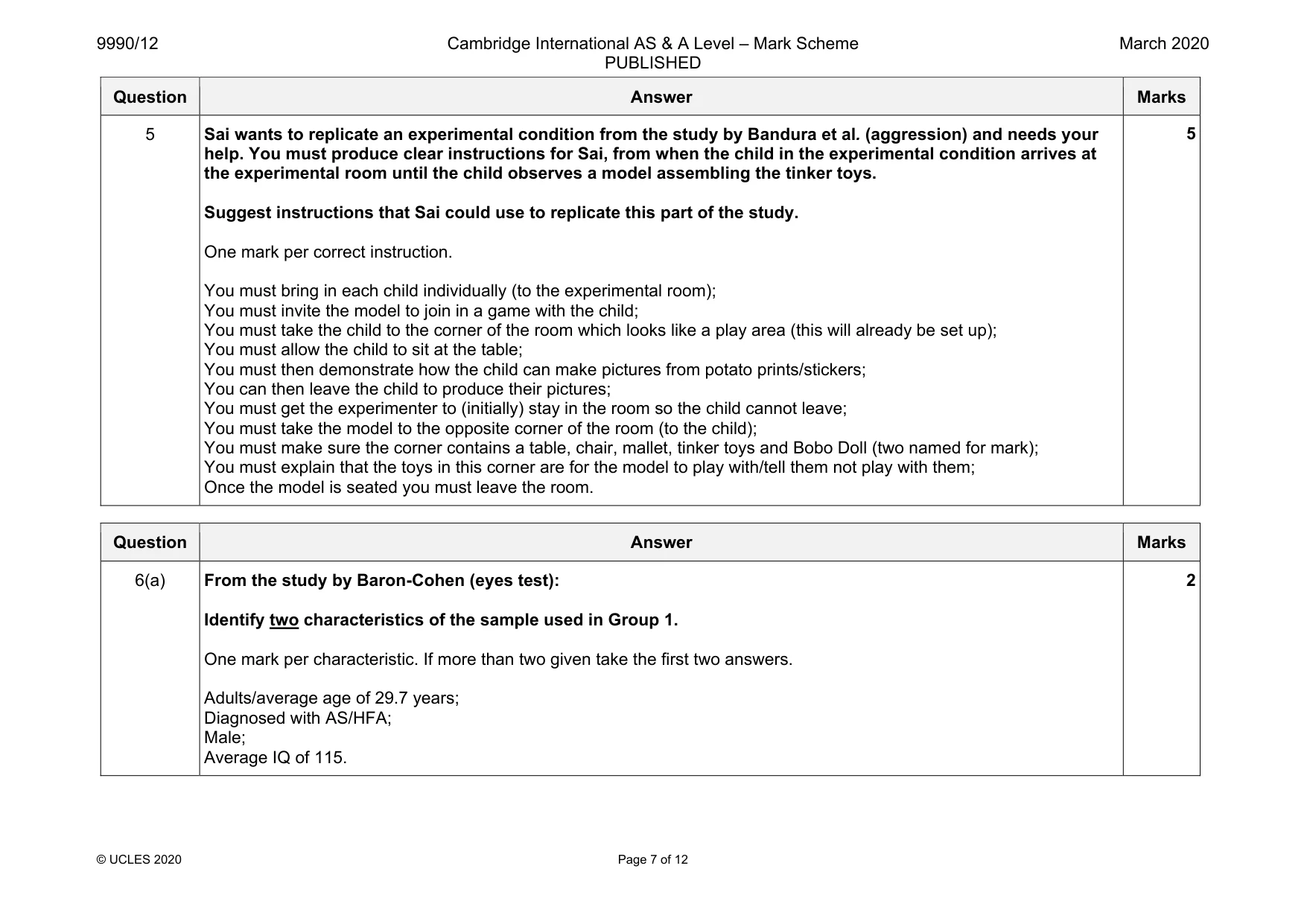 Mark scheme, page 7 of 12