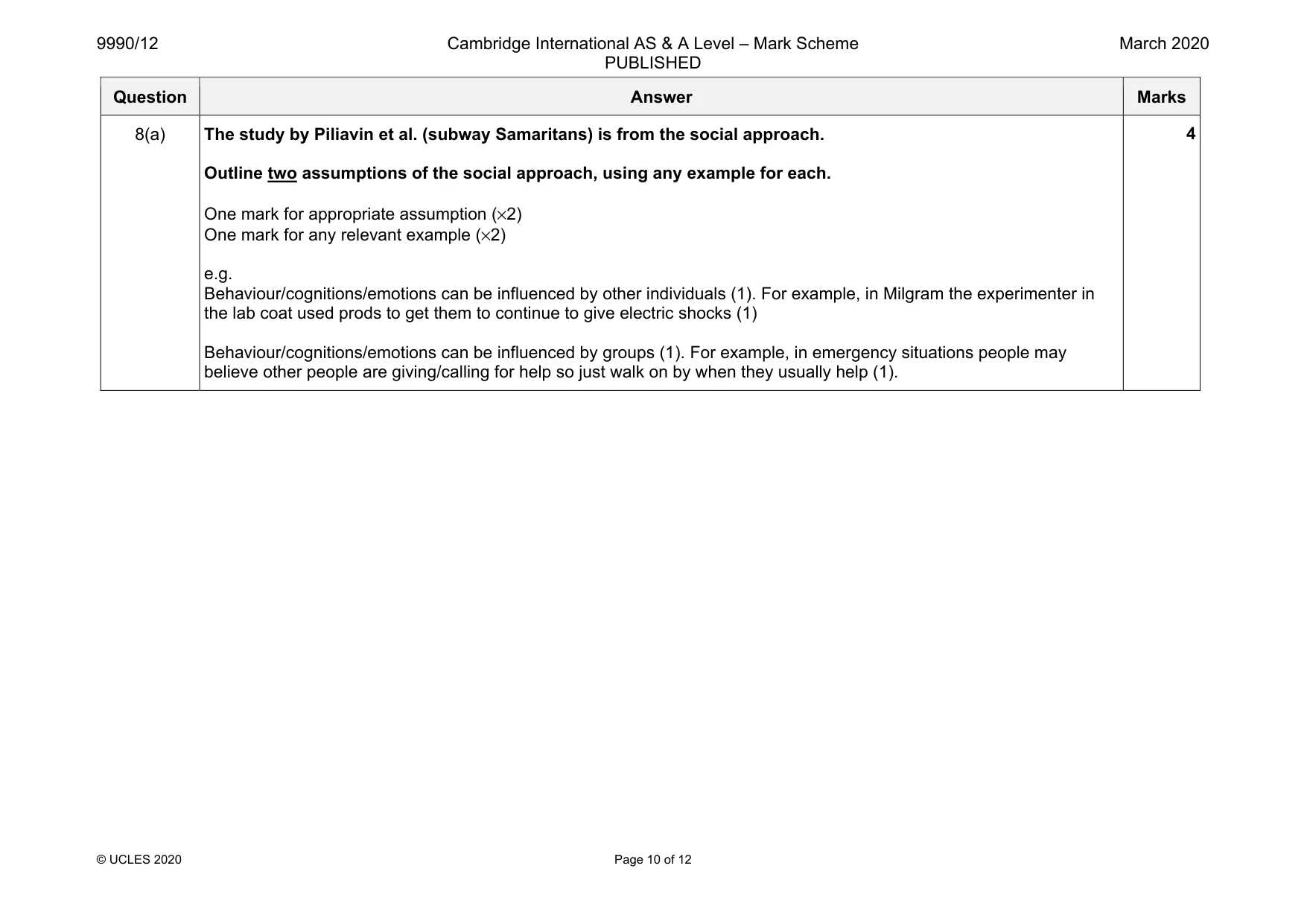 Mark scheme, page 10 of 12