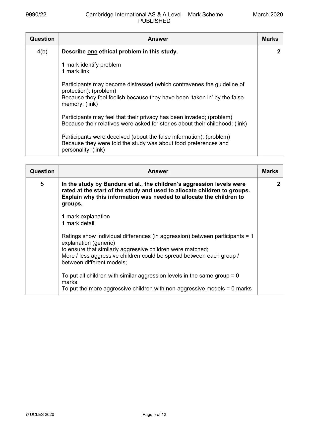 Mark scheme, page 5 of 12