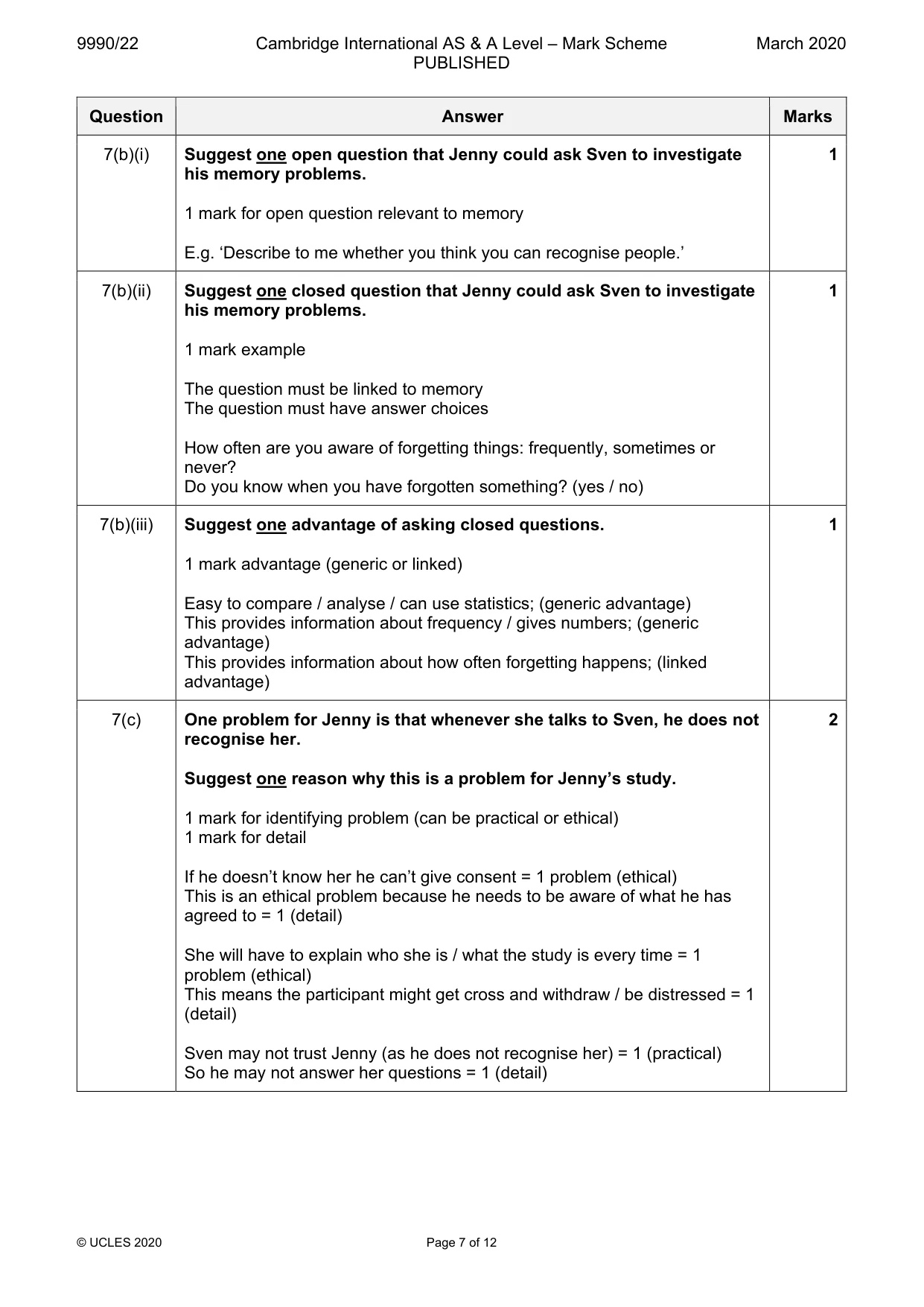Mark scheme, page 7 of 12