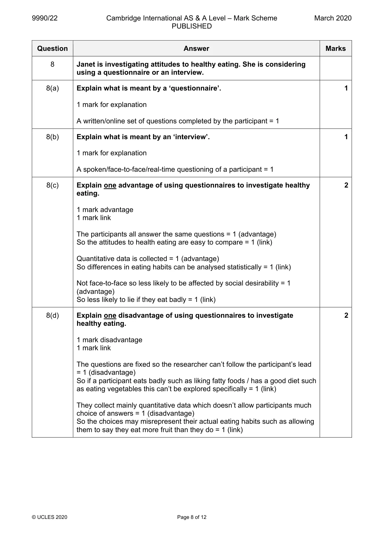 Mark scheme, page 8 of 12
