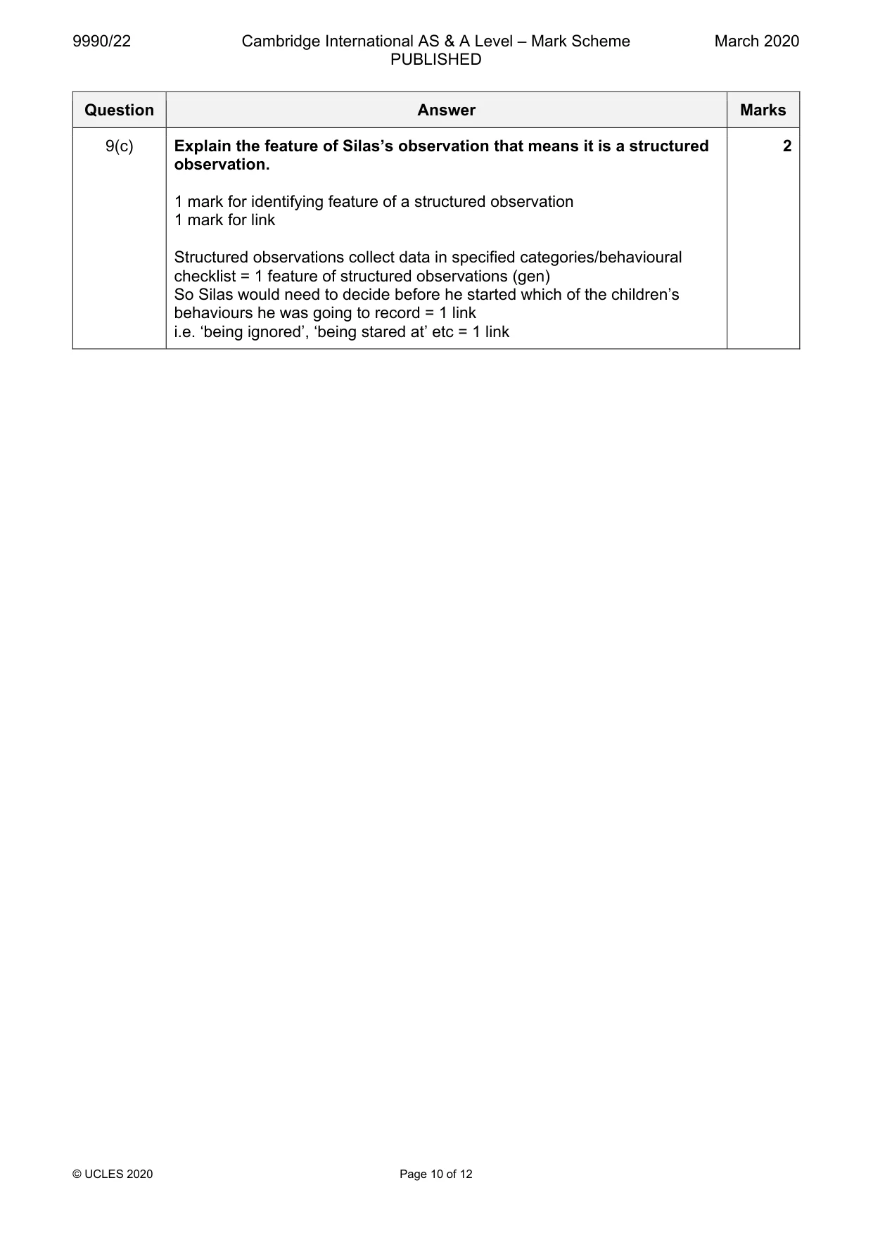 Mark scheme, page 10 of 12