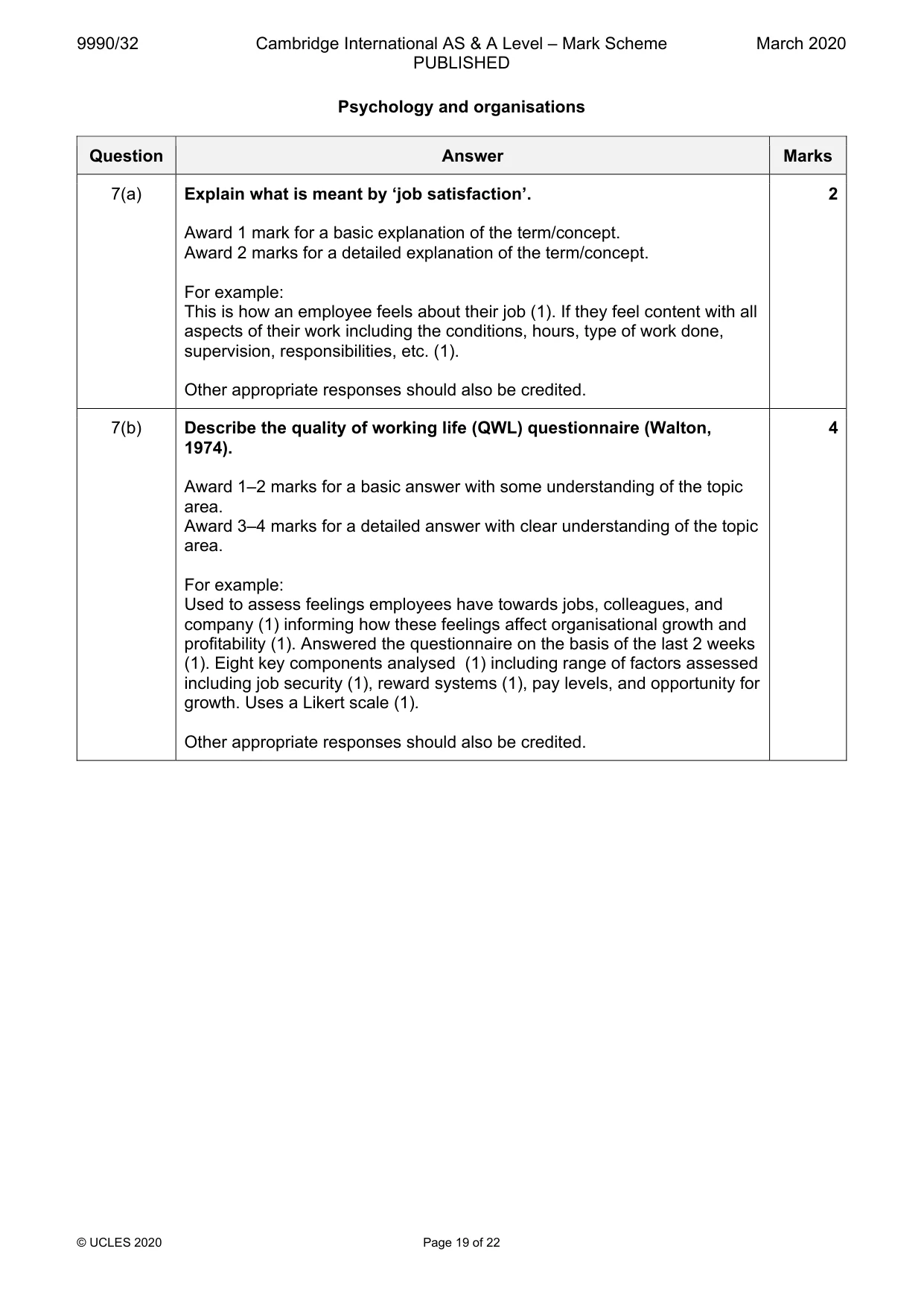 Mark scheme, page 19 of 22