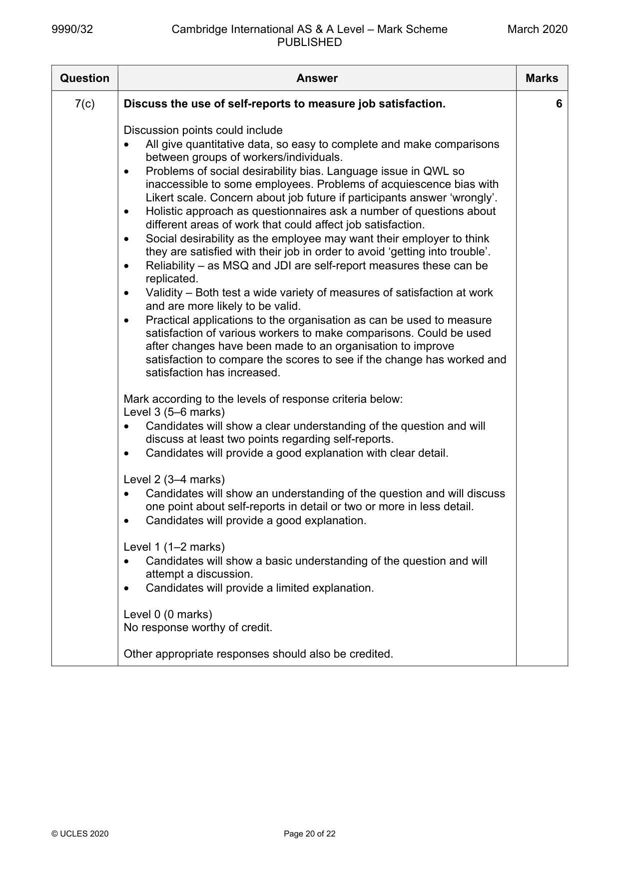 Mark scheme, page 20 of 22