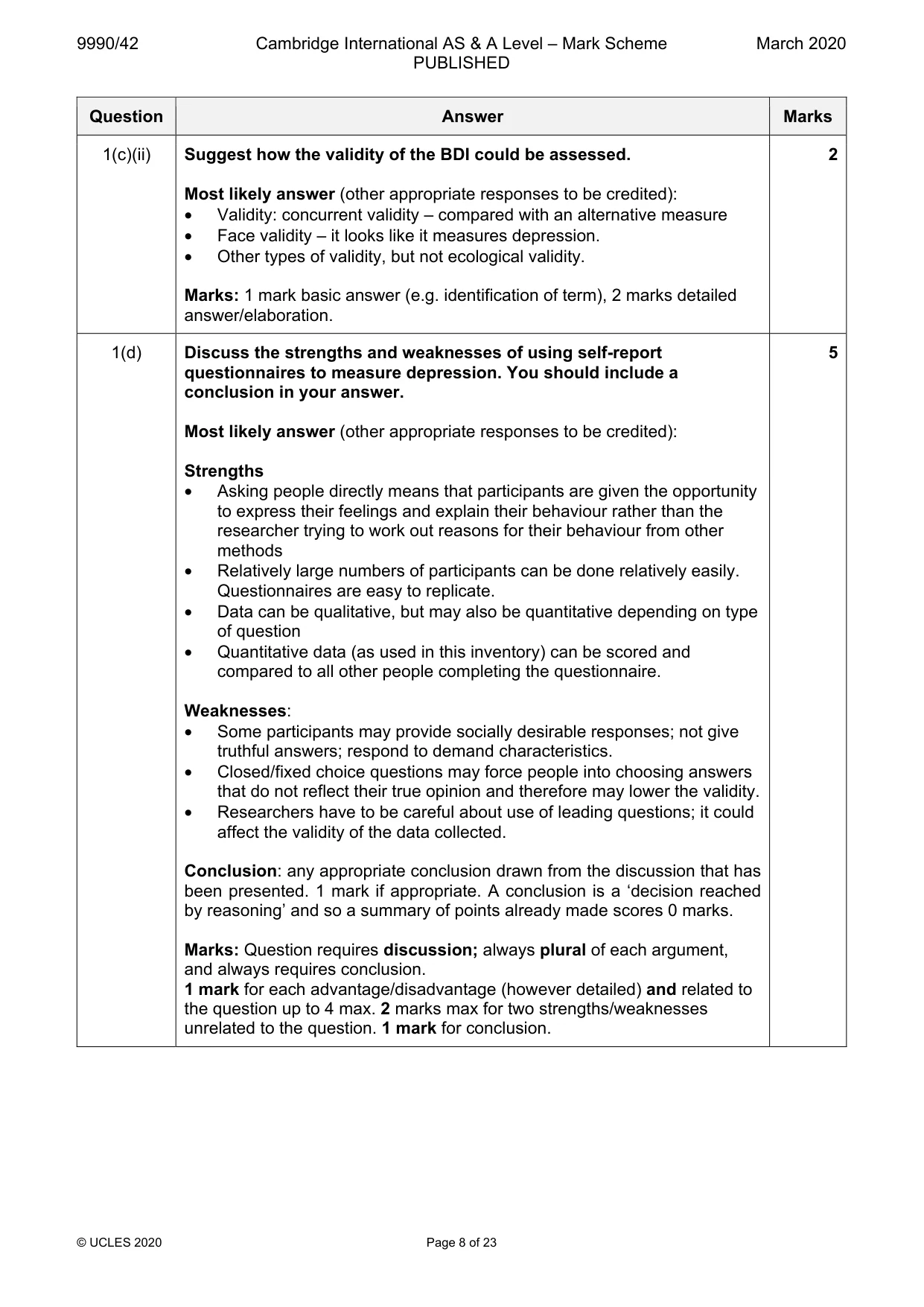 Mark scheme, page 8 of 23