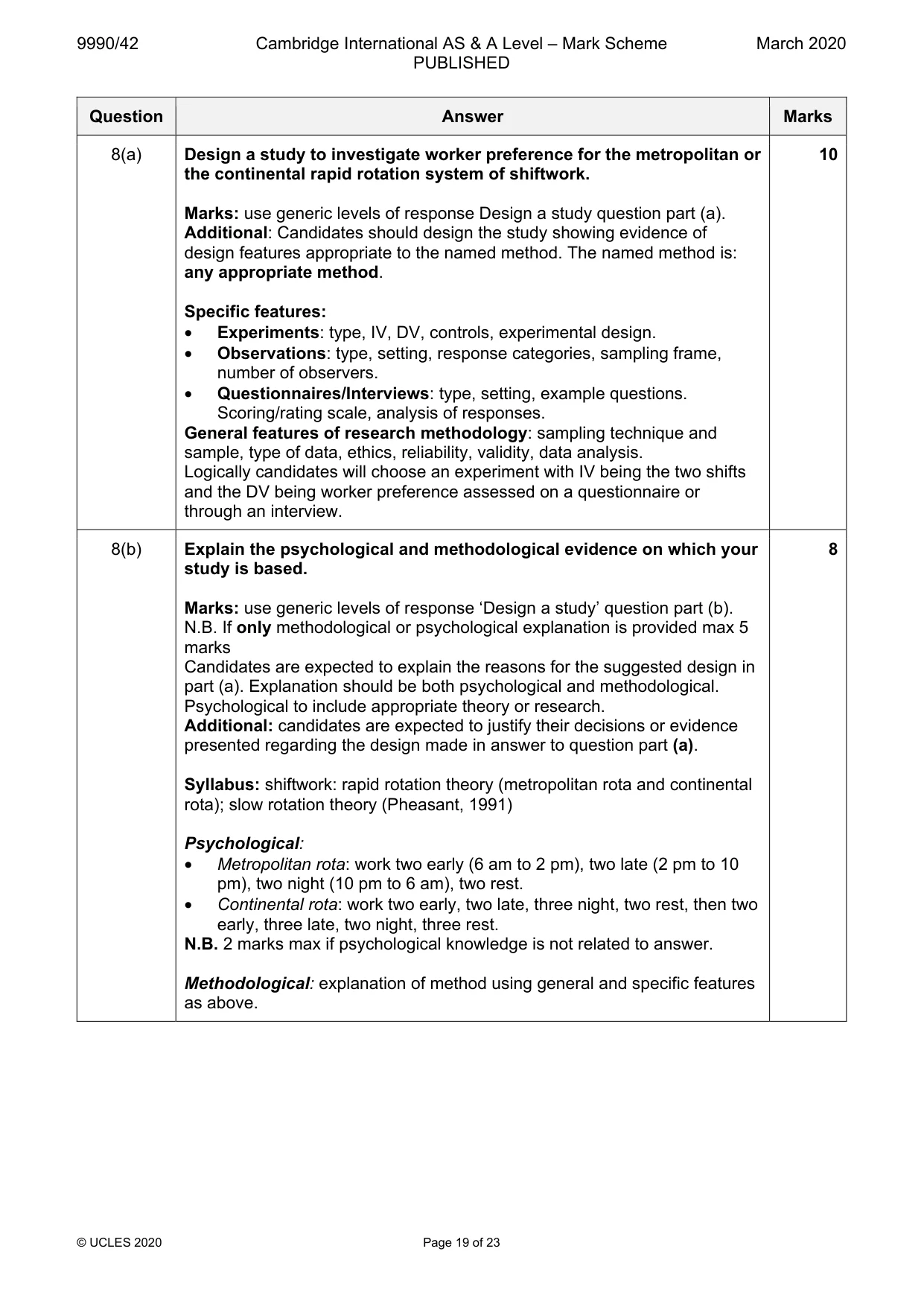 Mark scheme, page 19 of 23