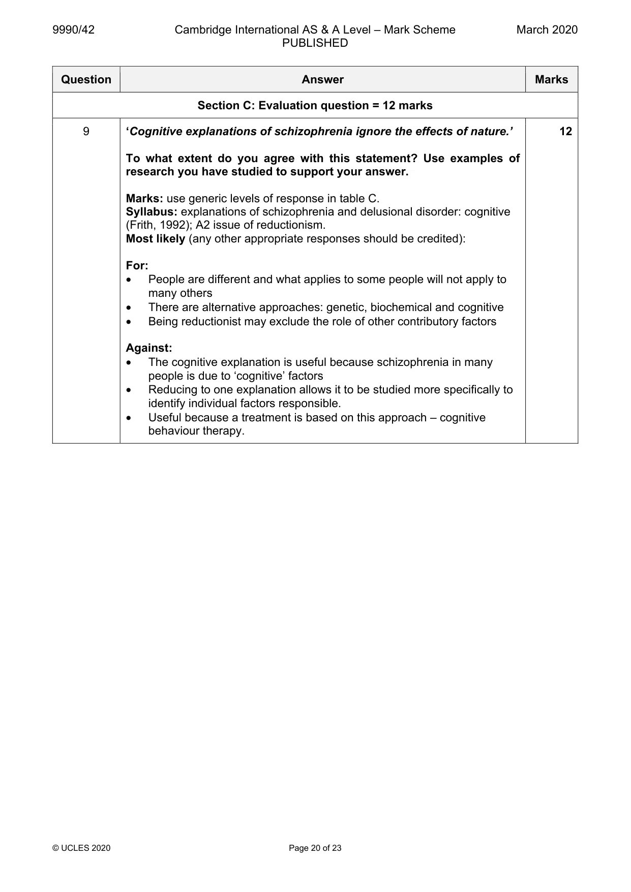 Mark scheme, page 20 of 23