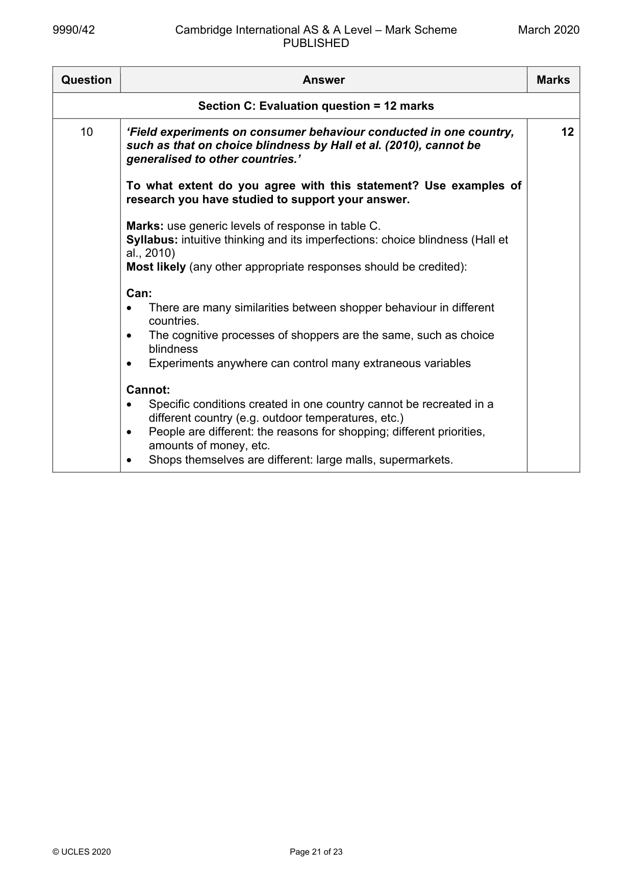 Mark scheme, page 21 of 23